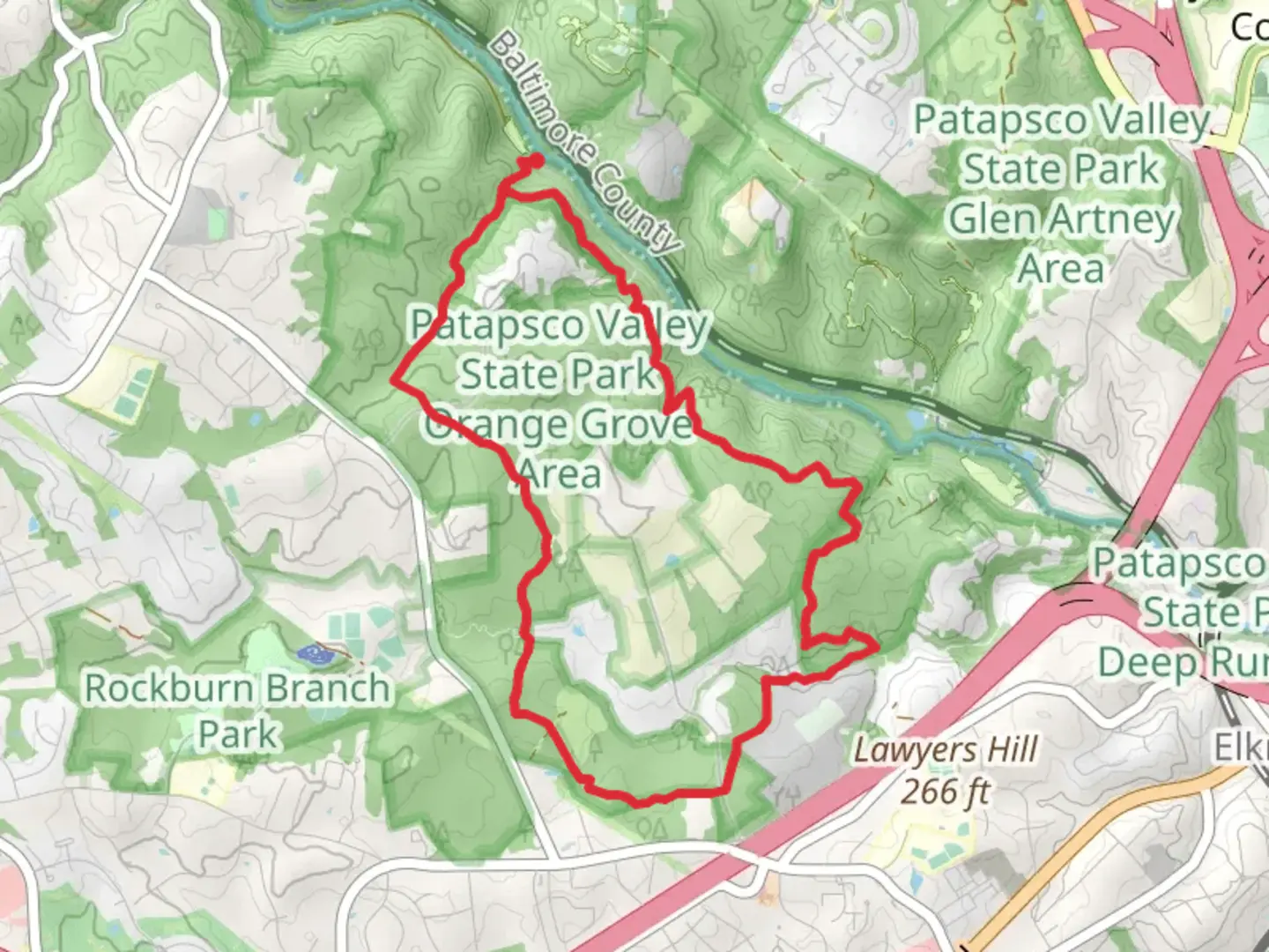 An image depicting the trail Ridge, Hop the Snake and Morning Choice Loop Trail and its surrounding area.