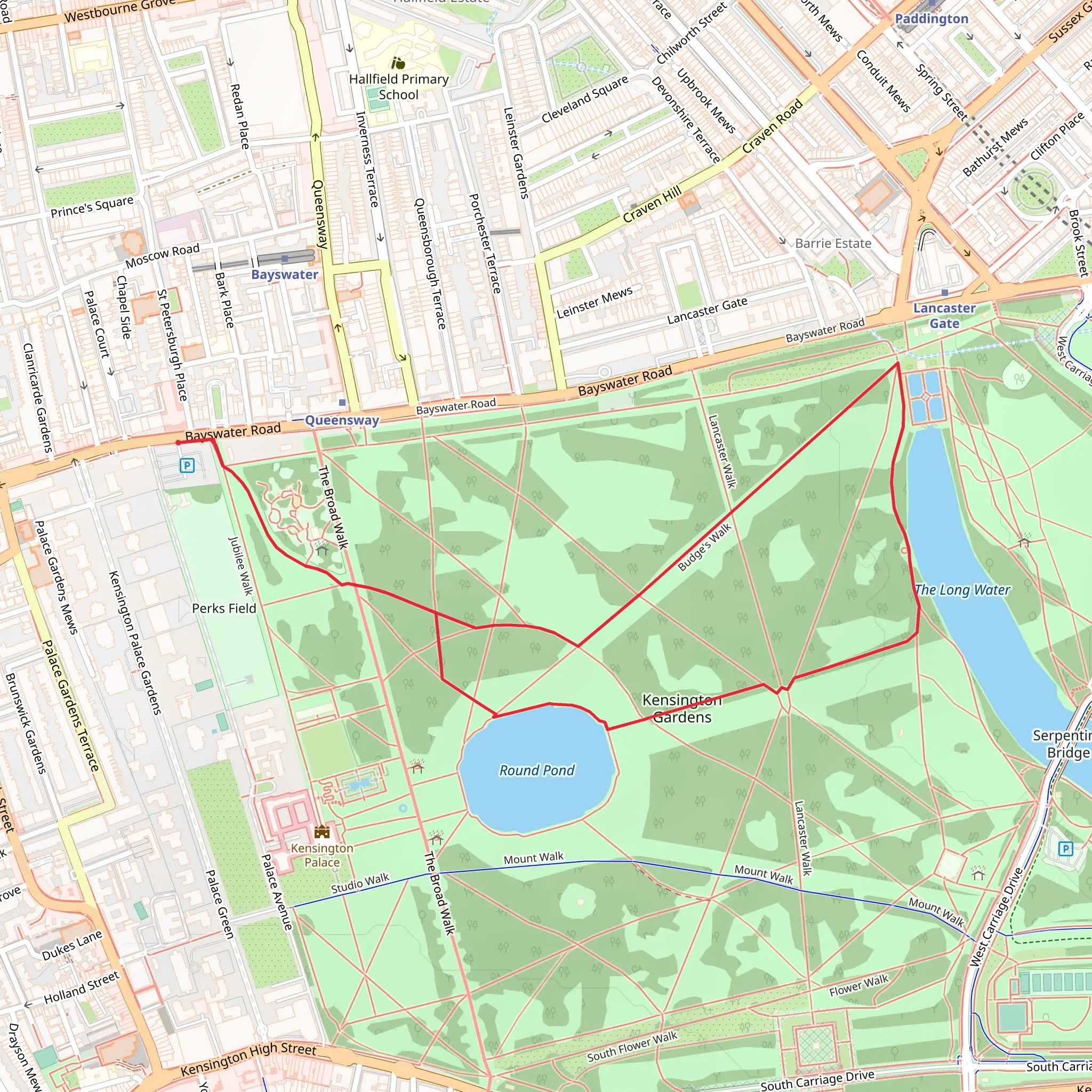 Kensington Gardens Short Loop mobile static map