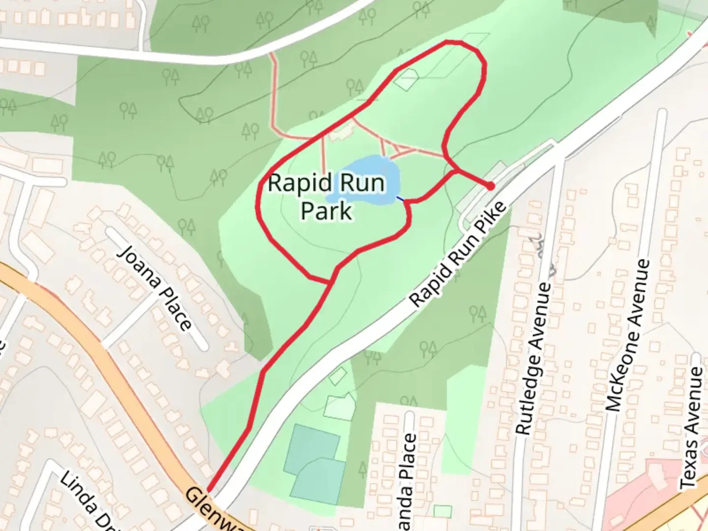 An image depicting the trail Rapid Run Park Loop and its surrounding area.
