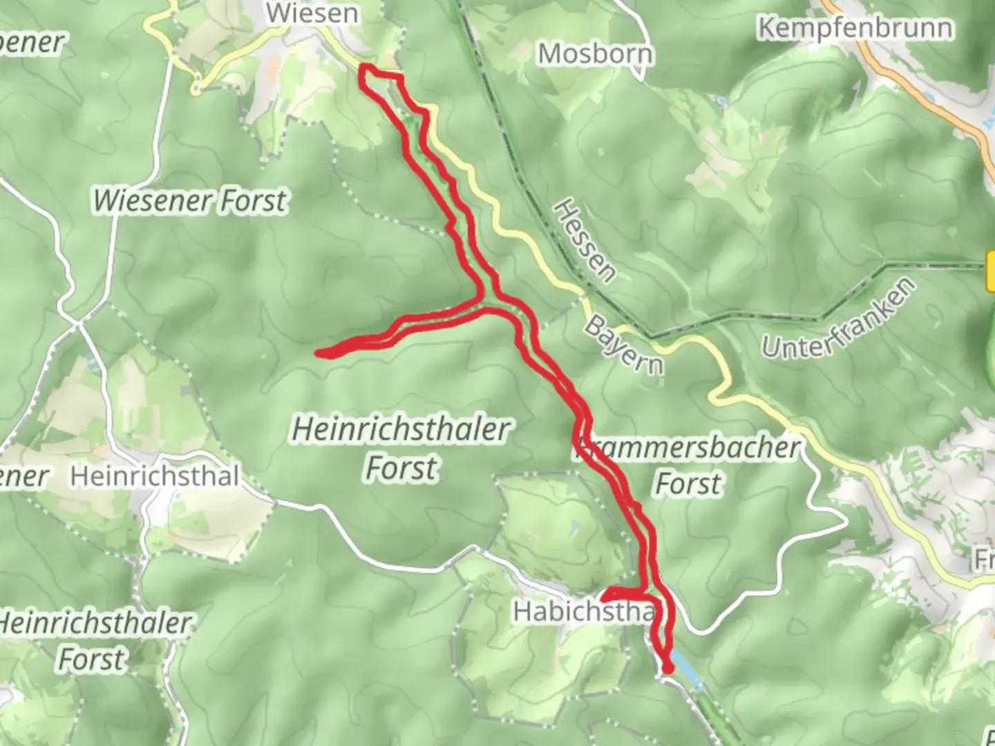 An image depicting the trail Habichsthal and Aubach Loop and its surrounding area.