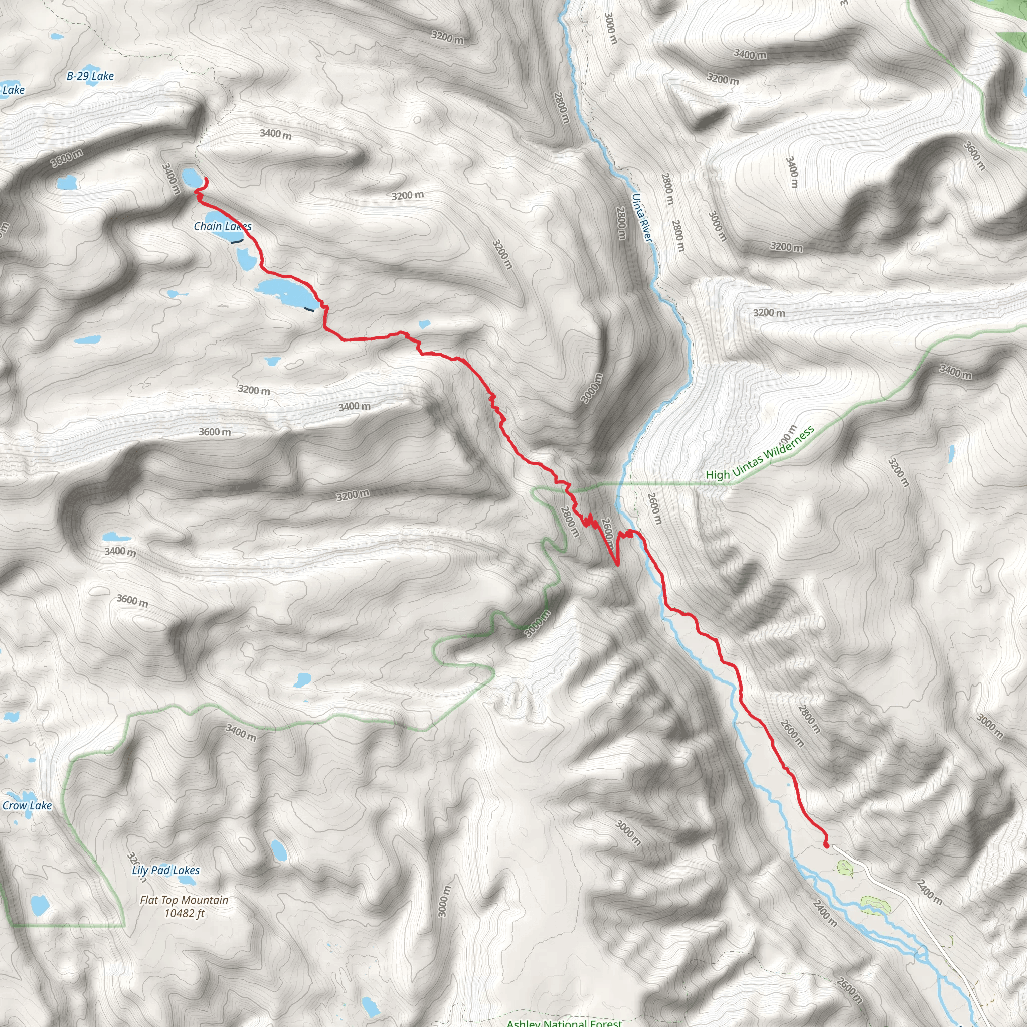 Chain Lakes via Uinta River Trail mobile static map