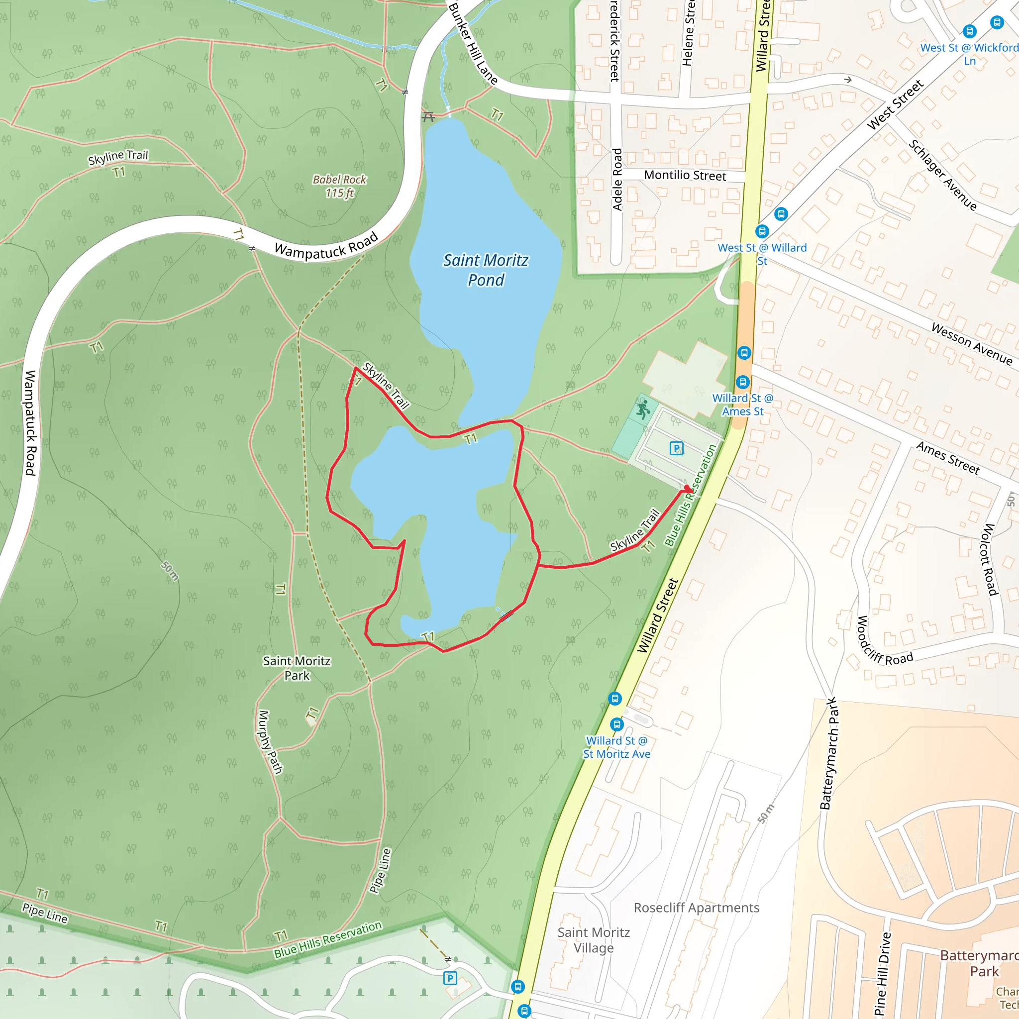 Saint Moritz Pond Loop Trail mobile static map