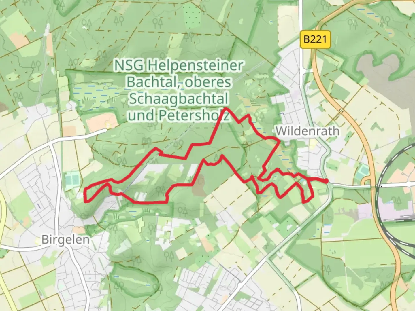 An image depicting the trail Birgeler Urwald and Traumweg Wildes Schaagbachtal and its surrounding area.