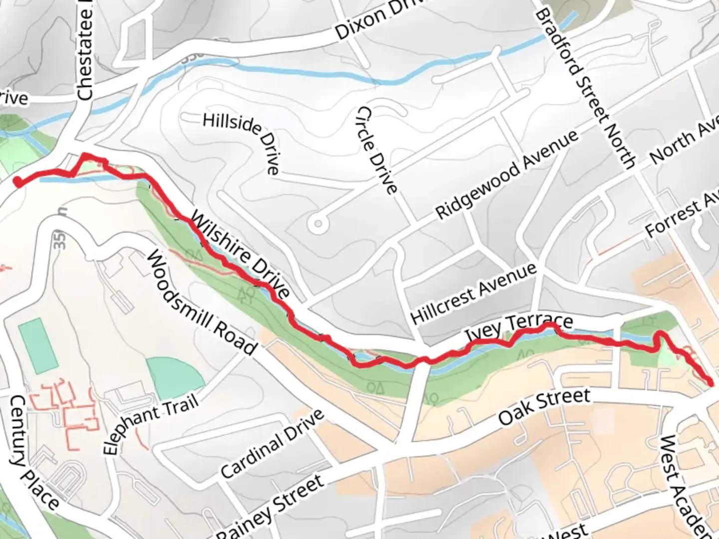 An image depicting the trail Rock Creek Greenway and its surrounding area.