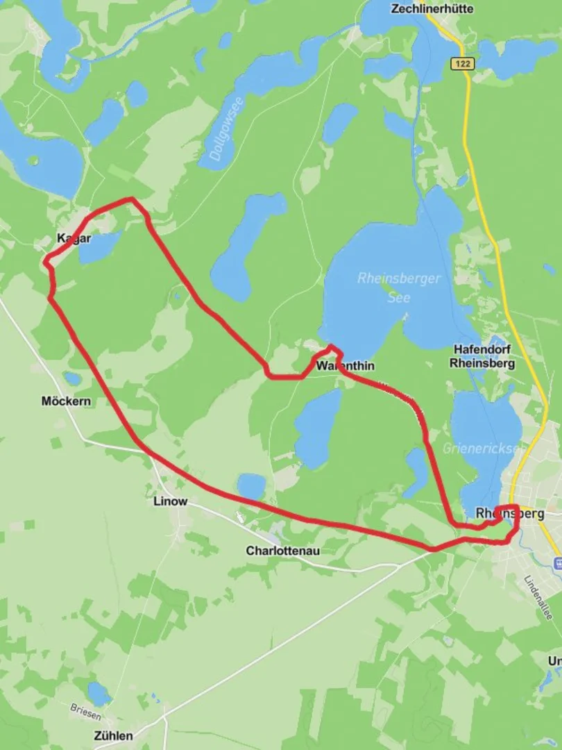 An image depicting the trail Rheinsberg to Kager Loop and its surrounding area.