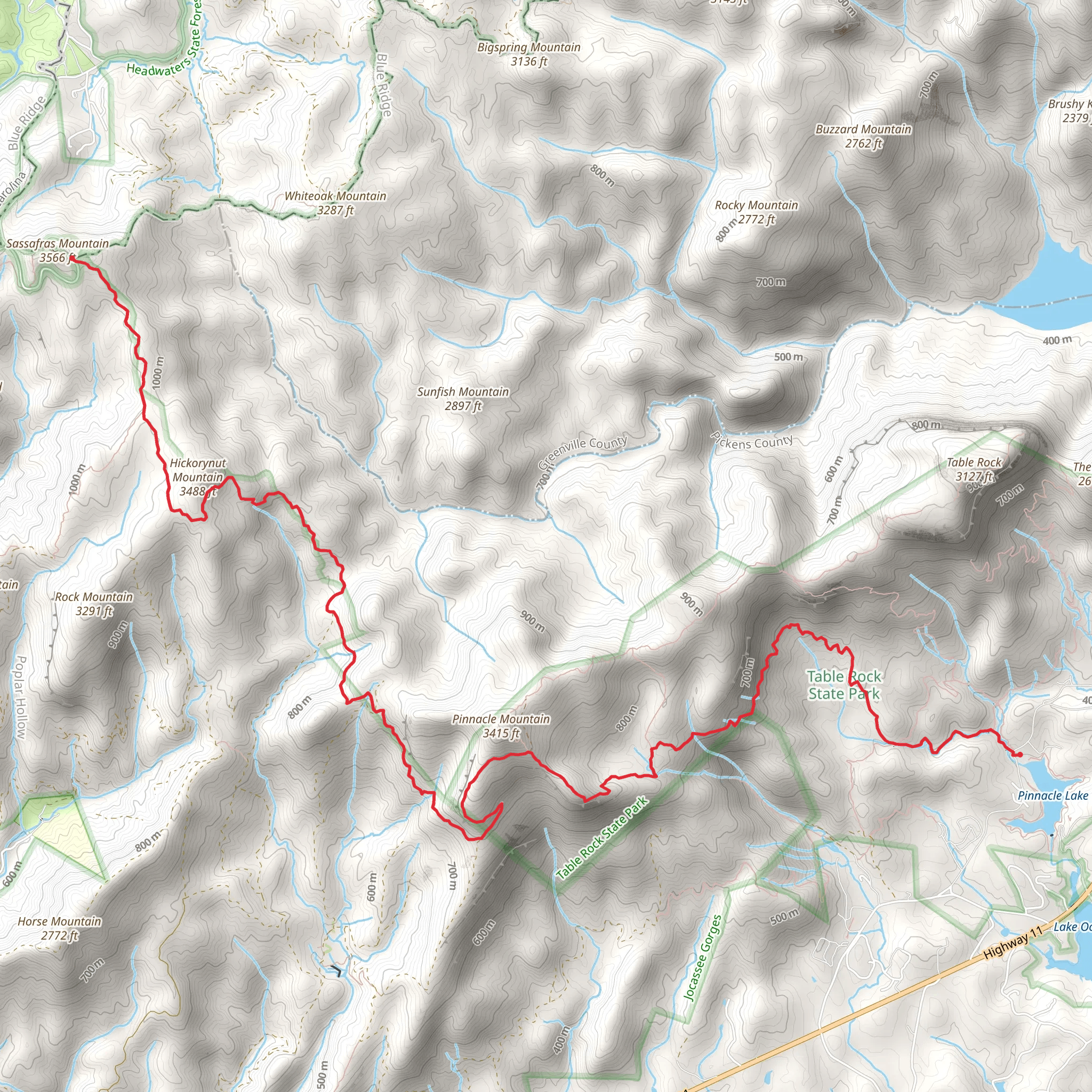 Hickorynut Mountain and Pinnacle Mountain via Foothills Trail mobile static map