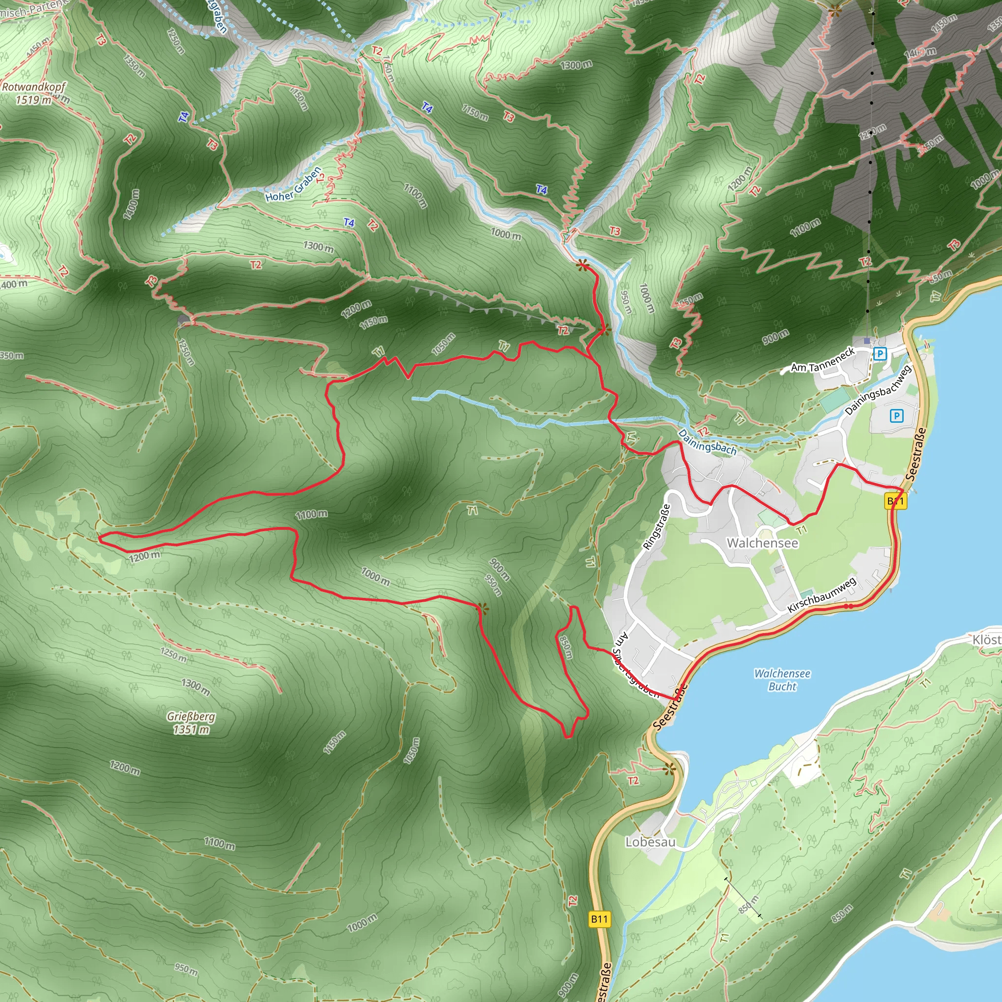 Fünfzig-Gulden-Hütte, Holzkopf and Walchensee Loop mobile static map