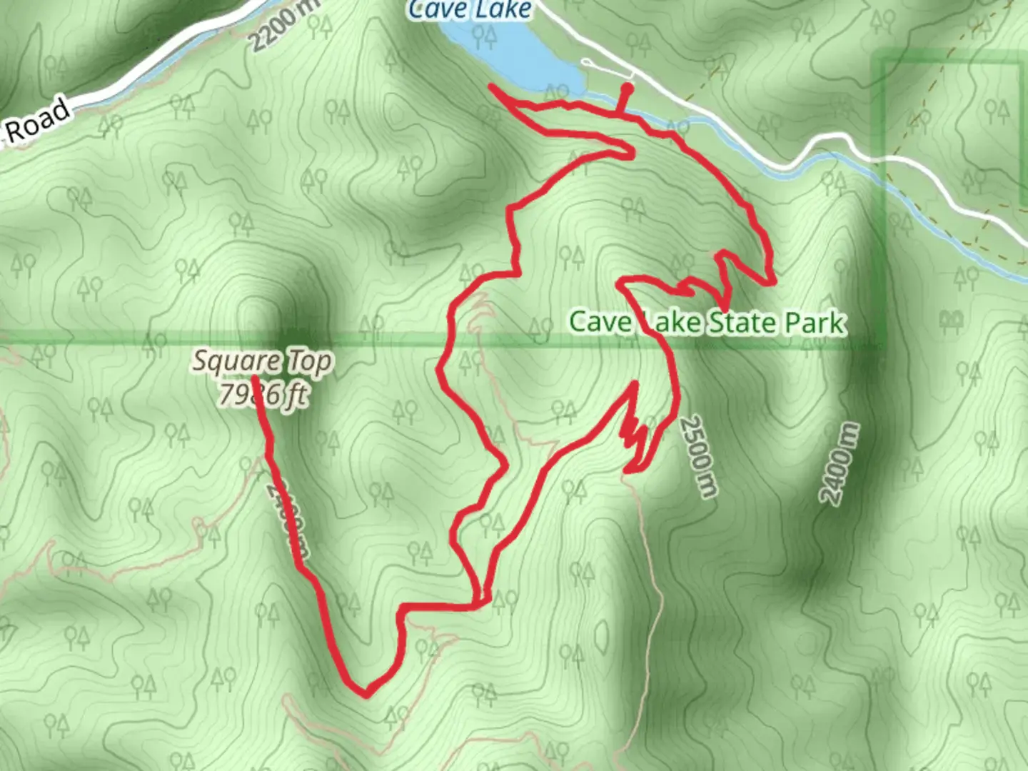 An image depicting the trail Square Top via Twisted Pine and Overlook Trail and its surrounding area.