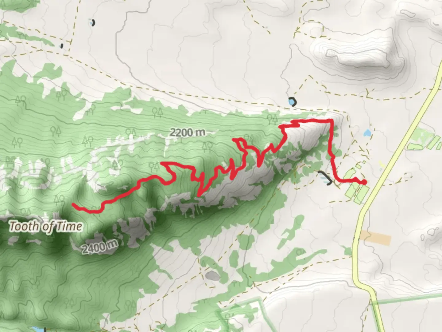 An image depicting the trail Shaefers Pass - Philmont HQ - Tooth of Time Trail and its surrounding area.