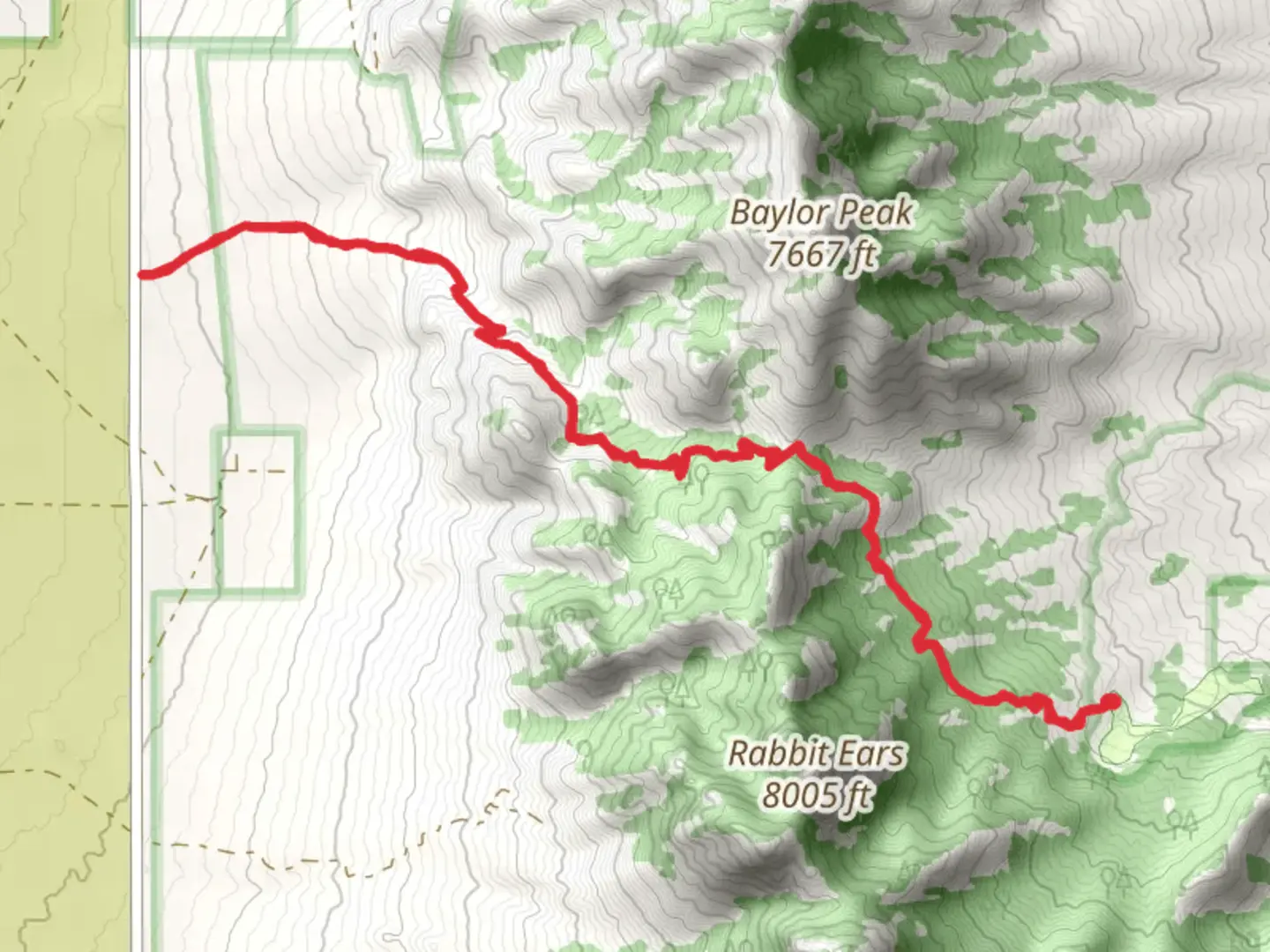 An image depicting the trail Baylor Canyon Pass Out and Back and its surrounding area.