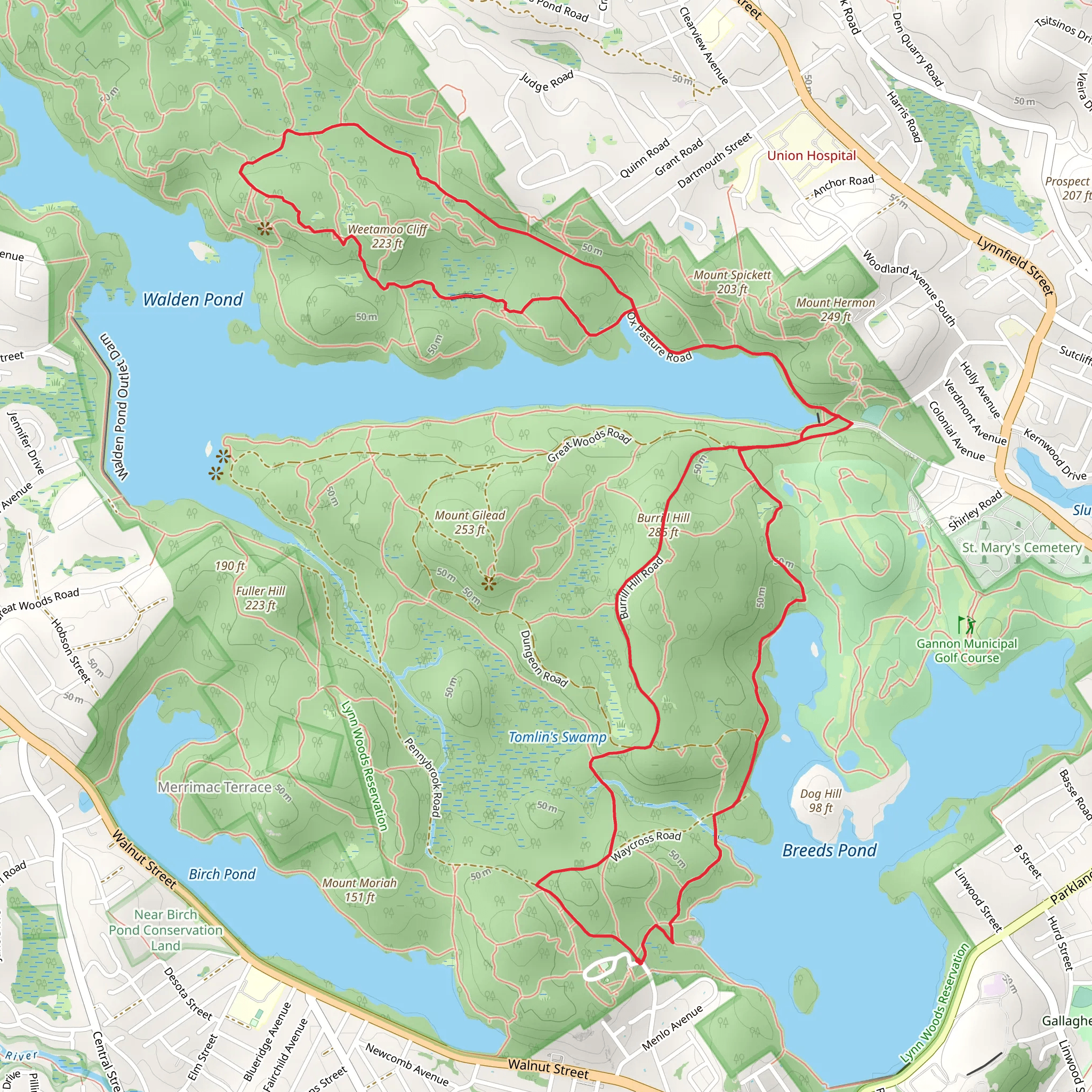 Weetamoo Cliff and Burrill Hill Loop mobile static map