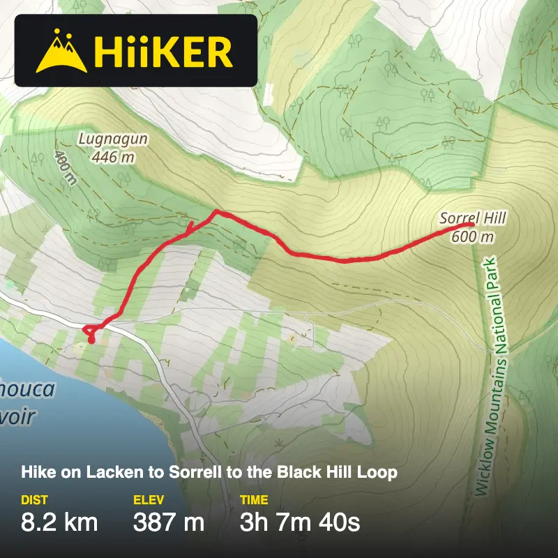 A map preview of the recording Hike from Lacken to Sorrell and back via Masspath.