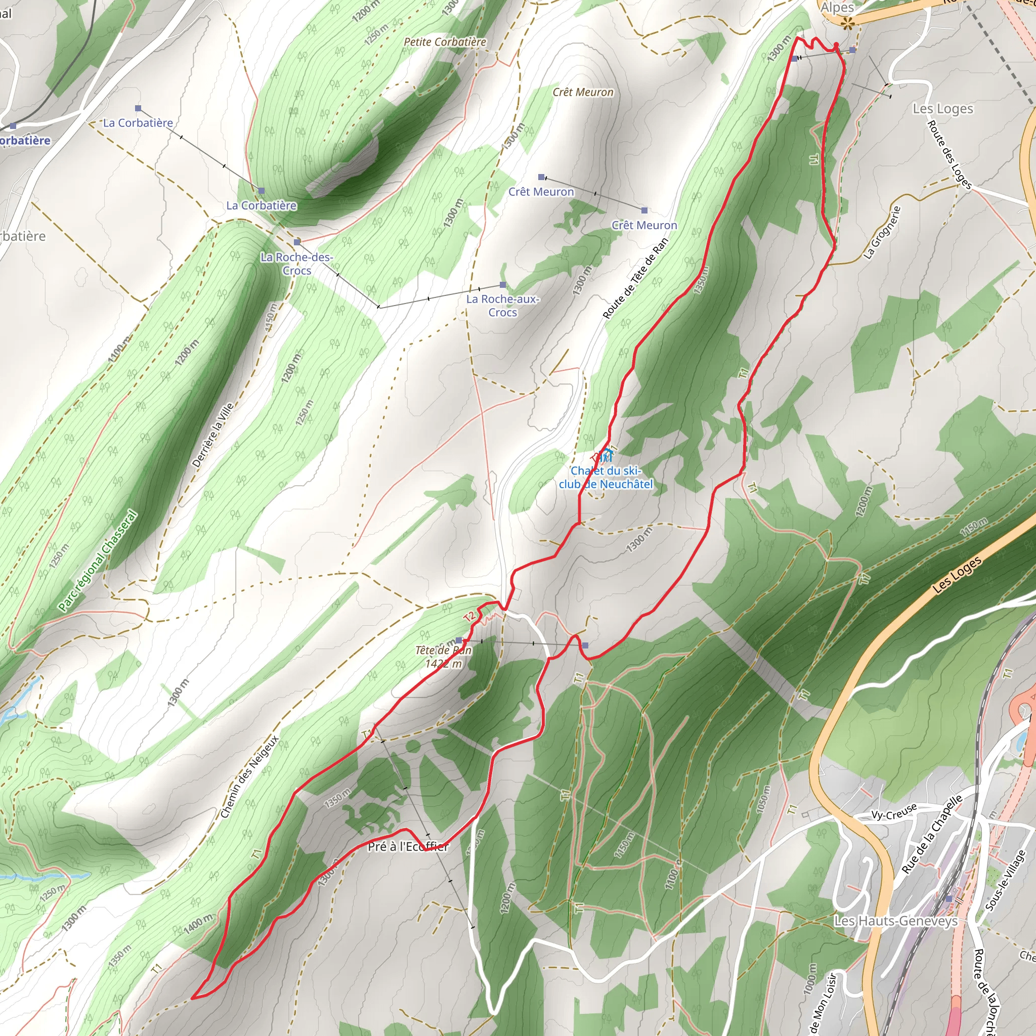 Vue des Alpes Loop Trail mobile static map