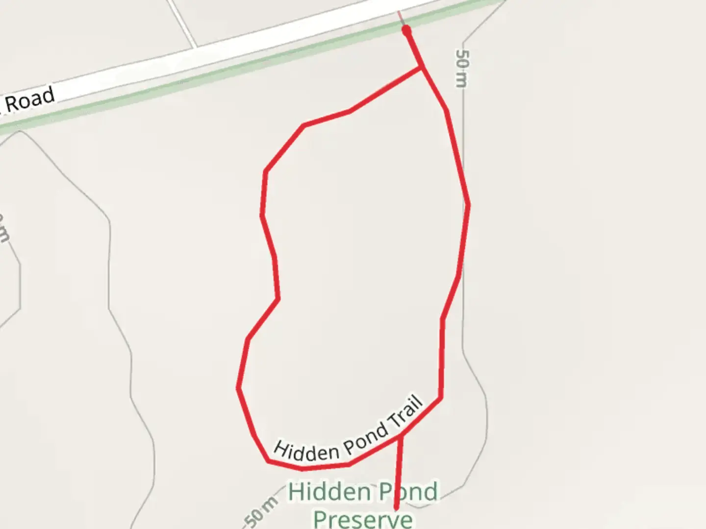 An image depicting the trail Hidden Pond Trail from Grant Road and its surrounding area.