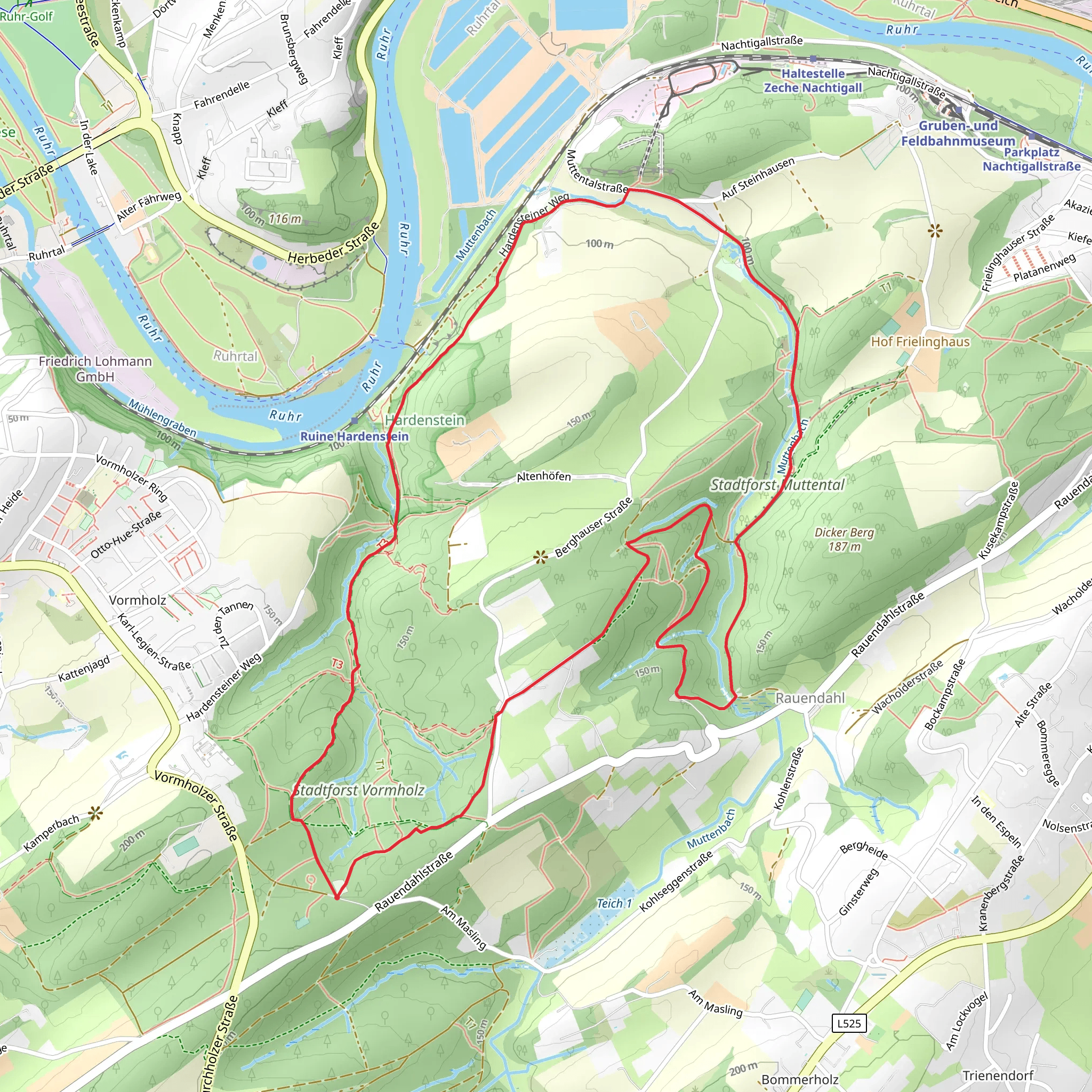 Ruine Hardenstein, Rauendahl and Wilhelmshöhe Loop mobile static map