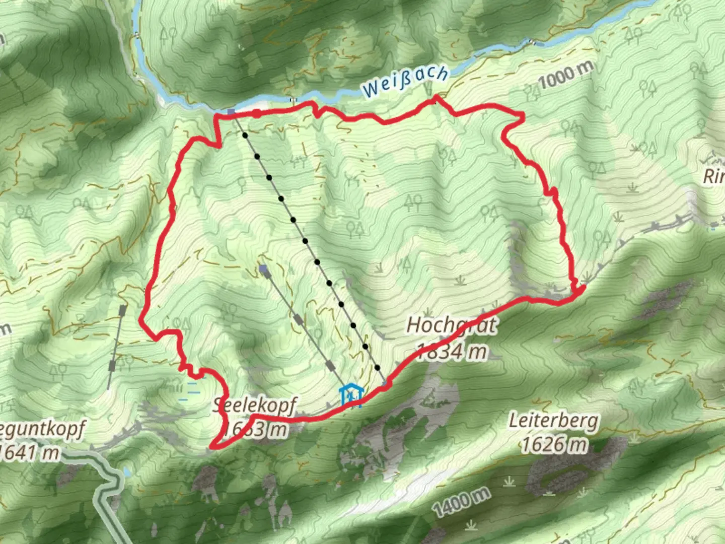 An image depicting the trail Hochgrat via Wandergebiet Oberstaufen and its surrounding area.