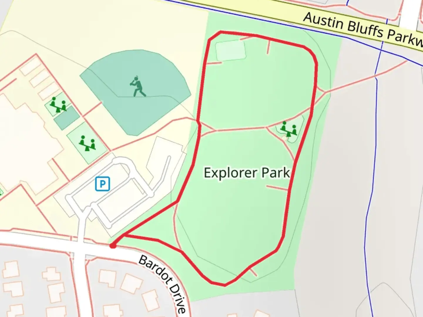 An image depicting the trail Explorer Park Loop and its surrounding area.