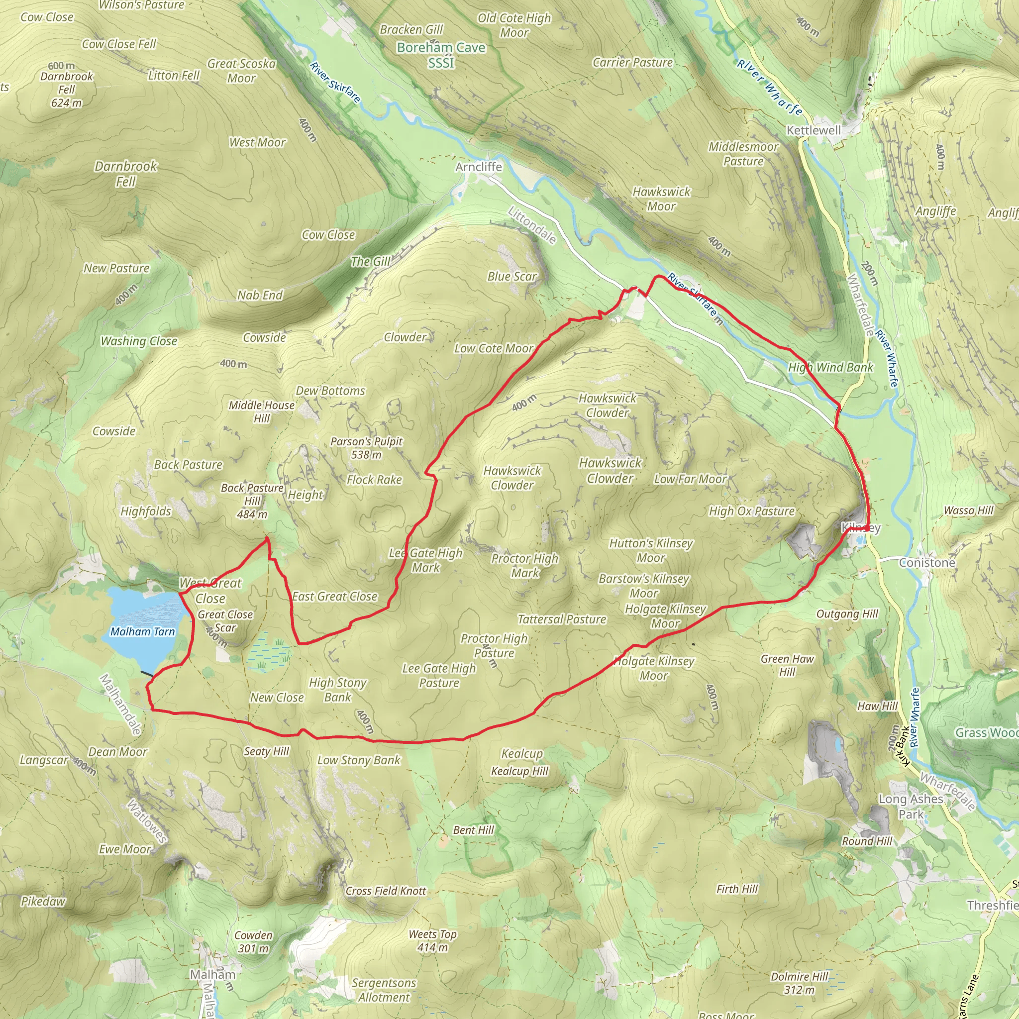 Kilnsey - Mastiles Lane - Malham Tarn - Cote Moor and Hawkswick mobile static map