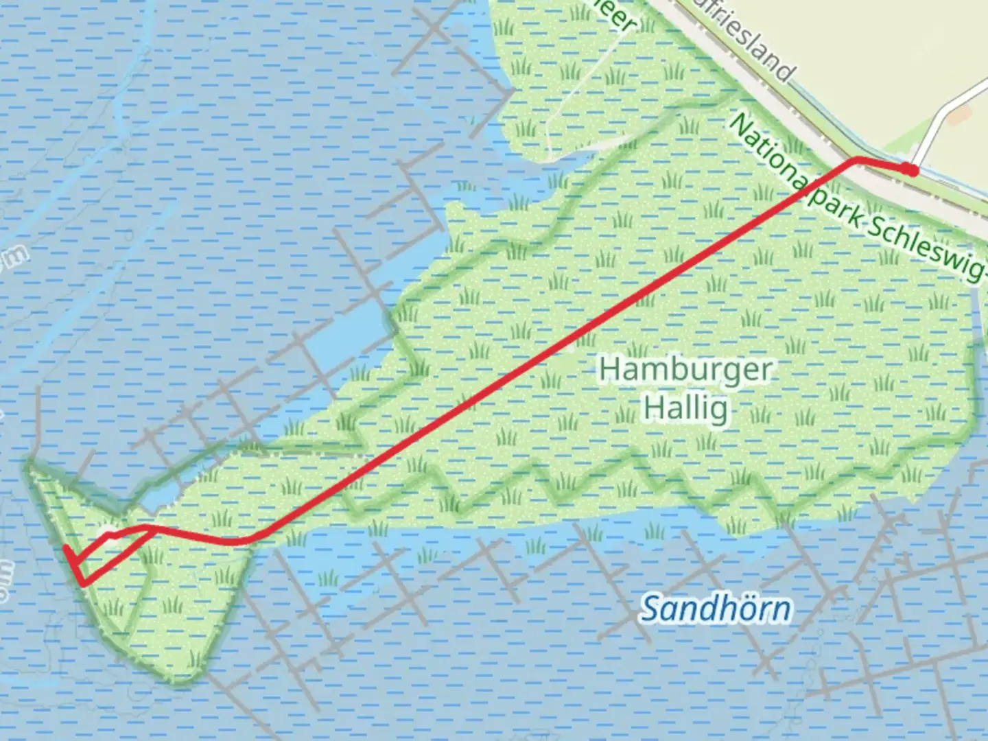 An image depicting the trail Hamburger Hallig and its surrounding area.