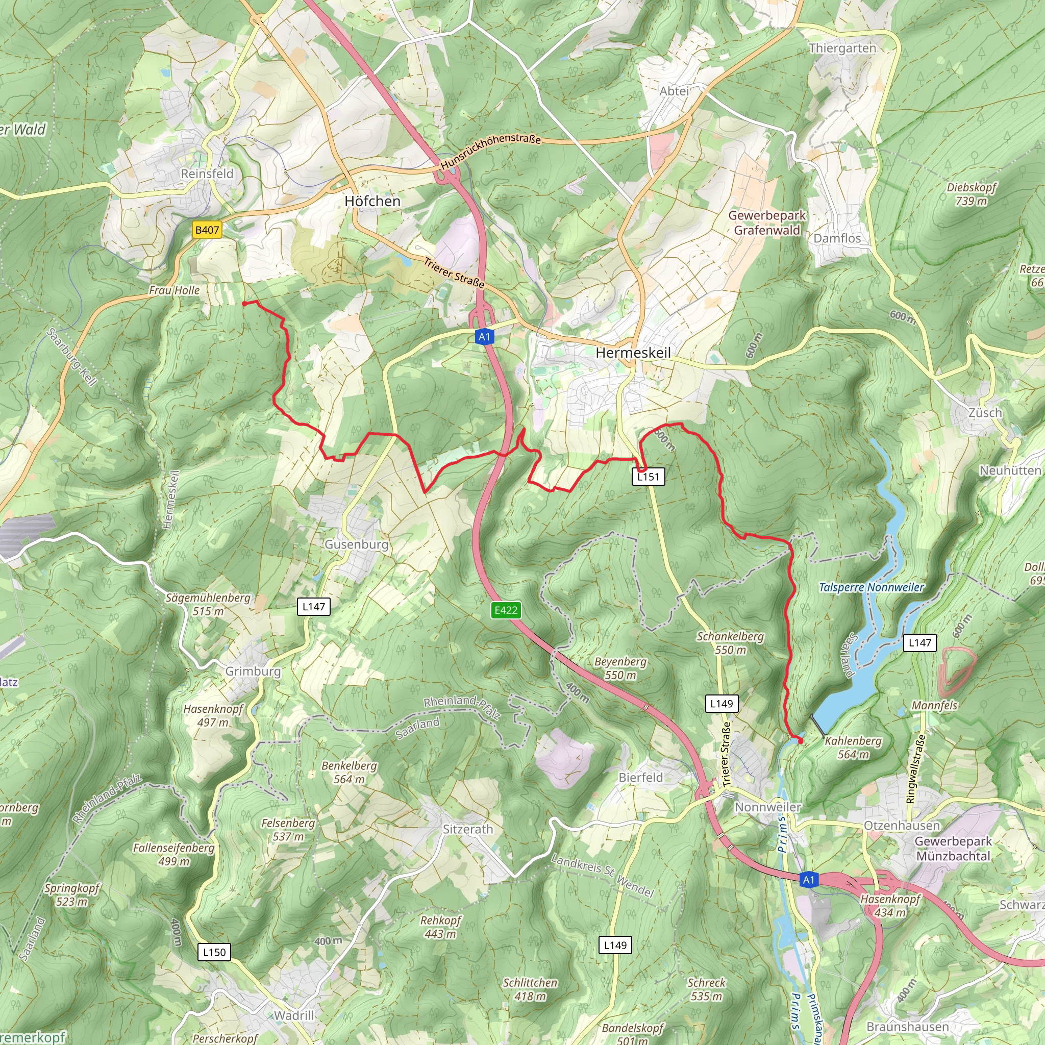 Reinsfeld to Nonnweiler via Biberpfad mobile static map