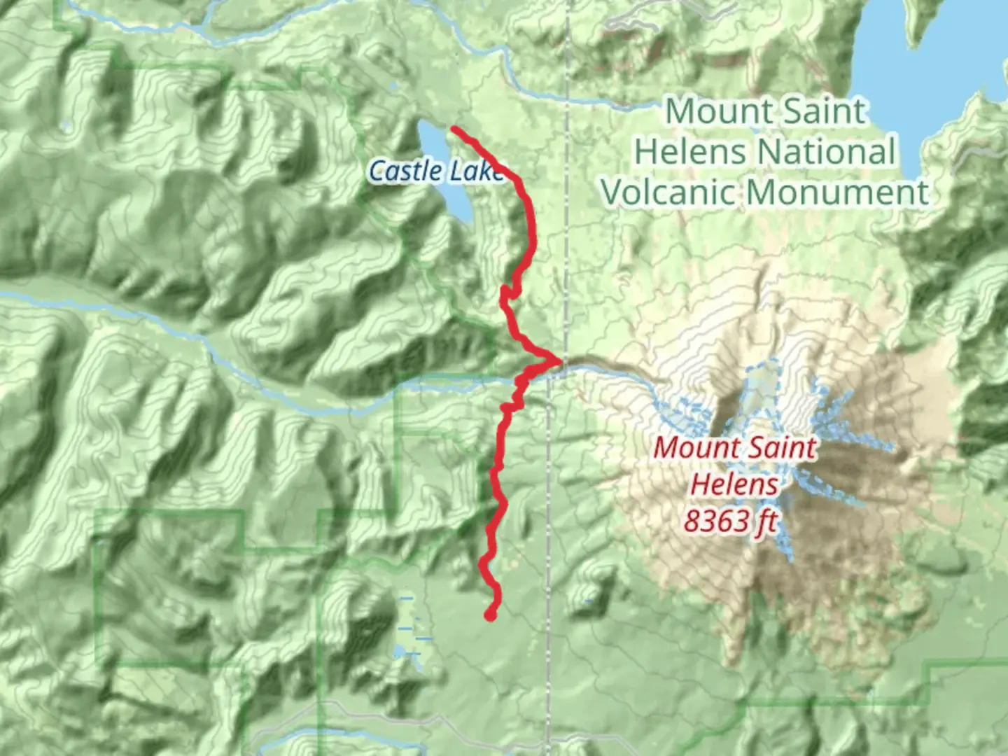 An image depicting the trail Toutle Trail and Castle Lake Trail and its surrounding area.