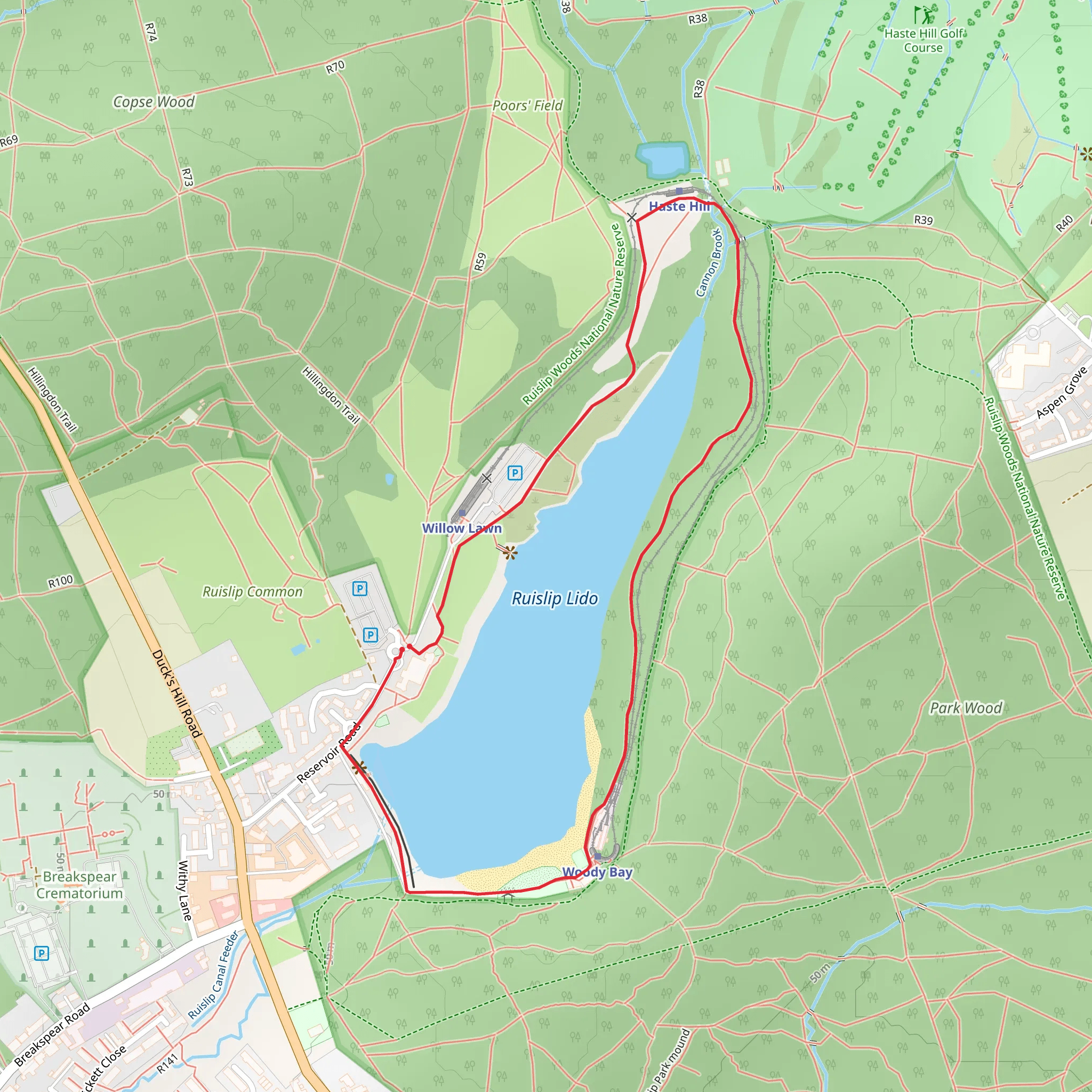 Ruislip Lido Loop mobile static map