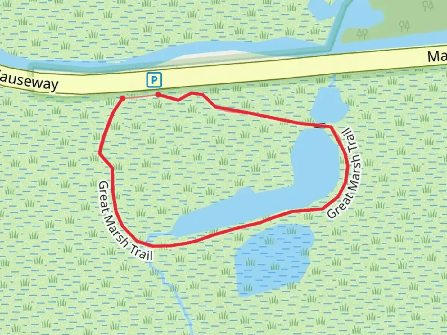 An image depicting the trail Great Marsh Loop Trail and its surrounding area.