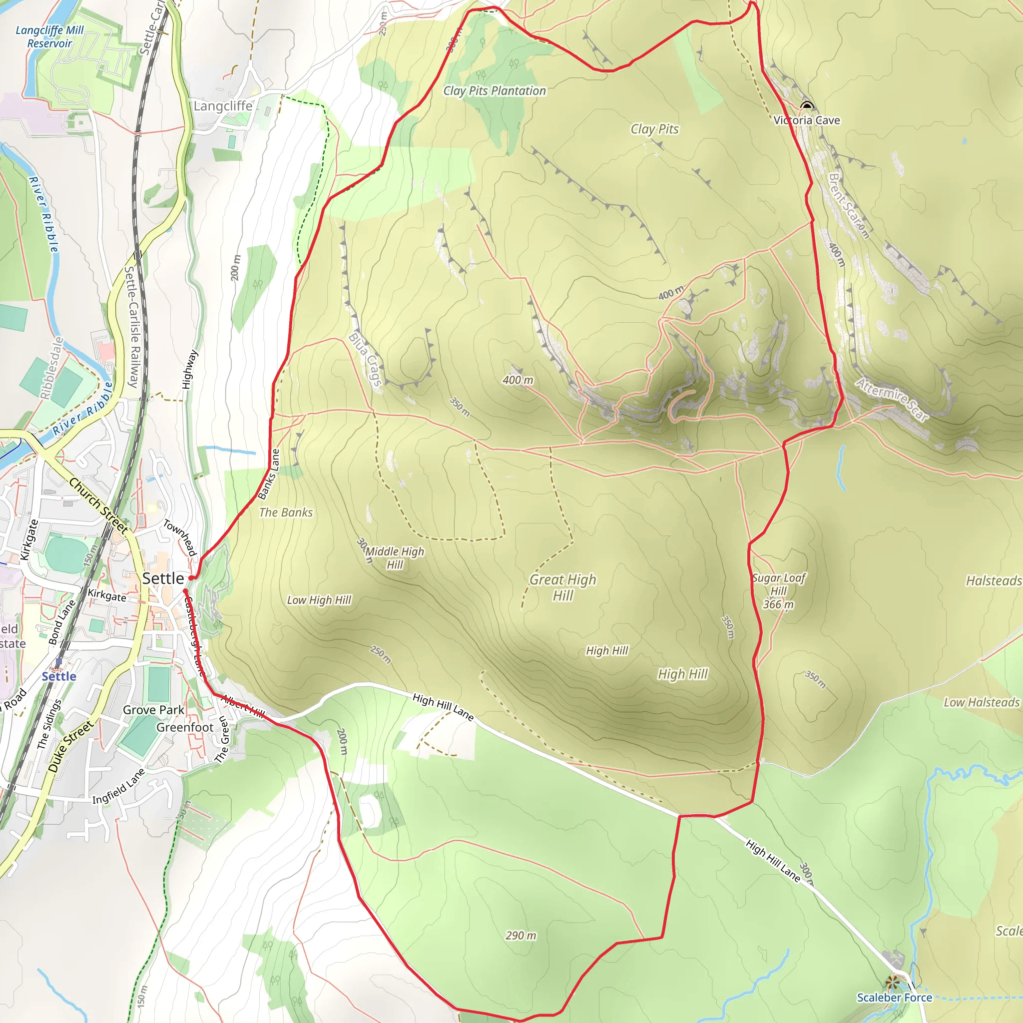 Attermire Scar and Victoria Cave from Settle mobile static map