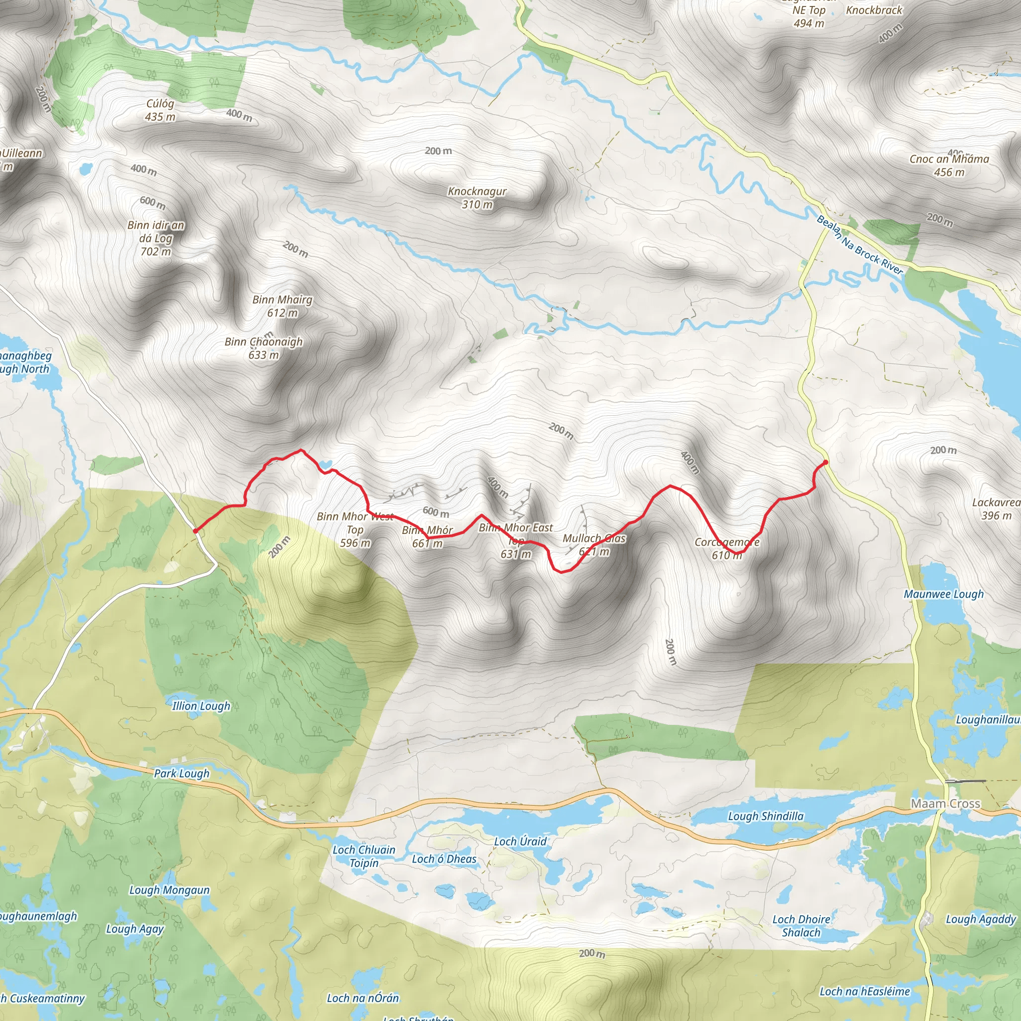 Binn Mhór and Mullach Glas Walk from Pás Mám Éan mobile static map