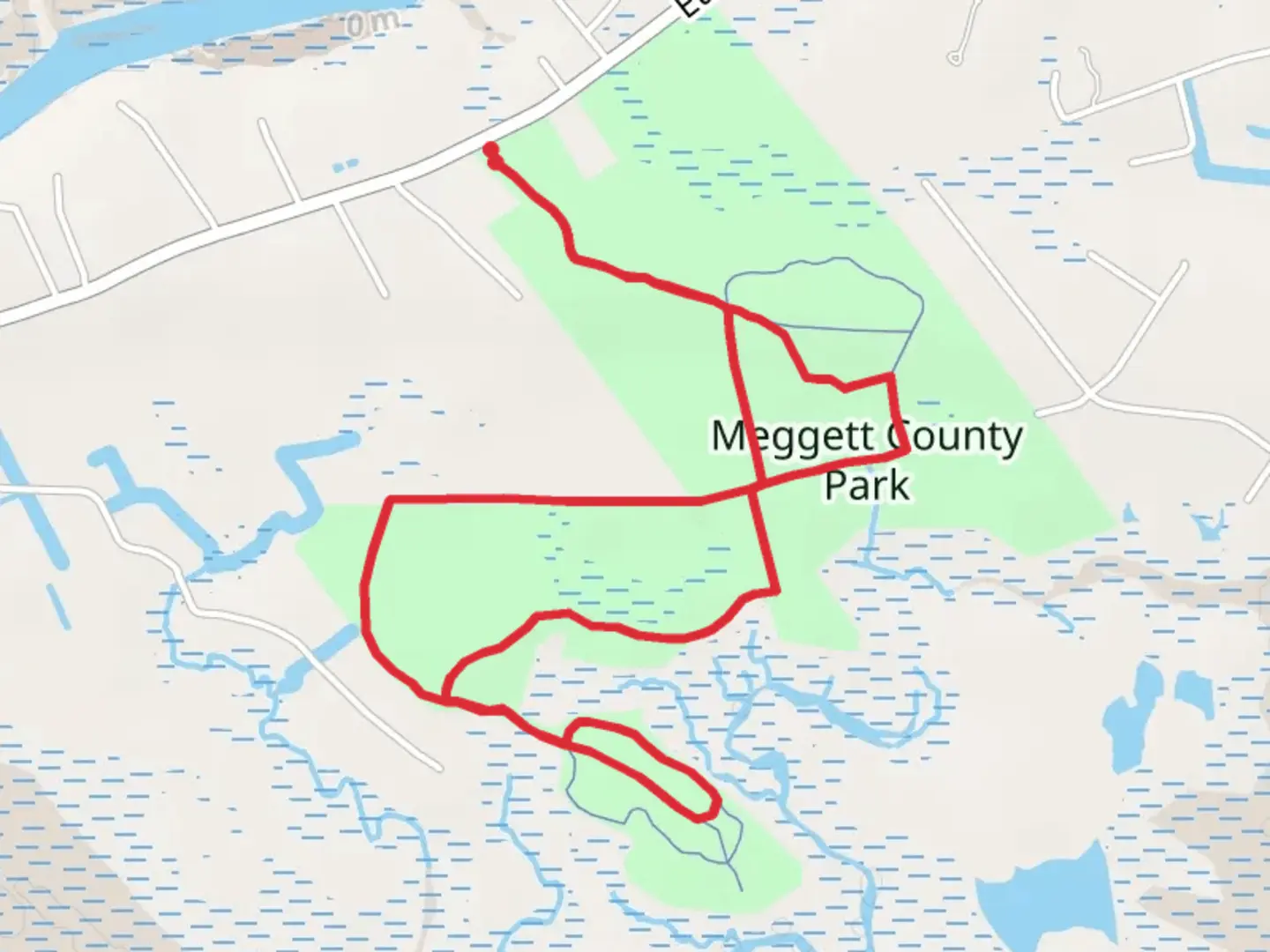 An image depicting the trail Meggett County Park Loop and its surrounding area.