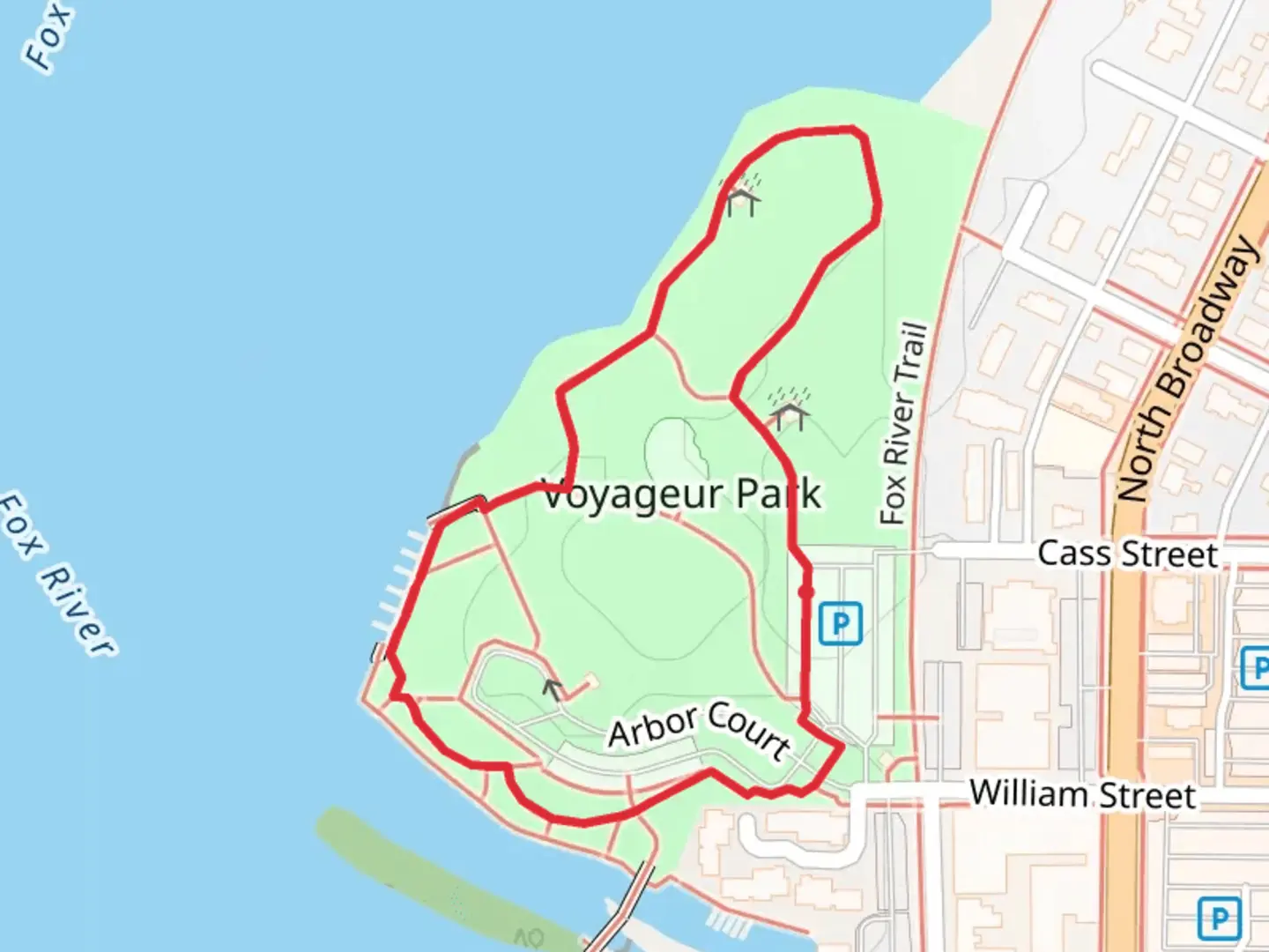 An image depicting the trail Voyageur Park Loop and its surrounding area.