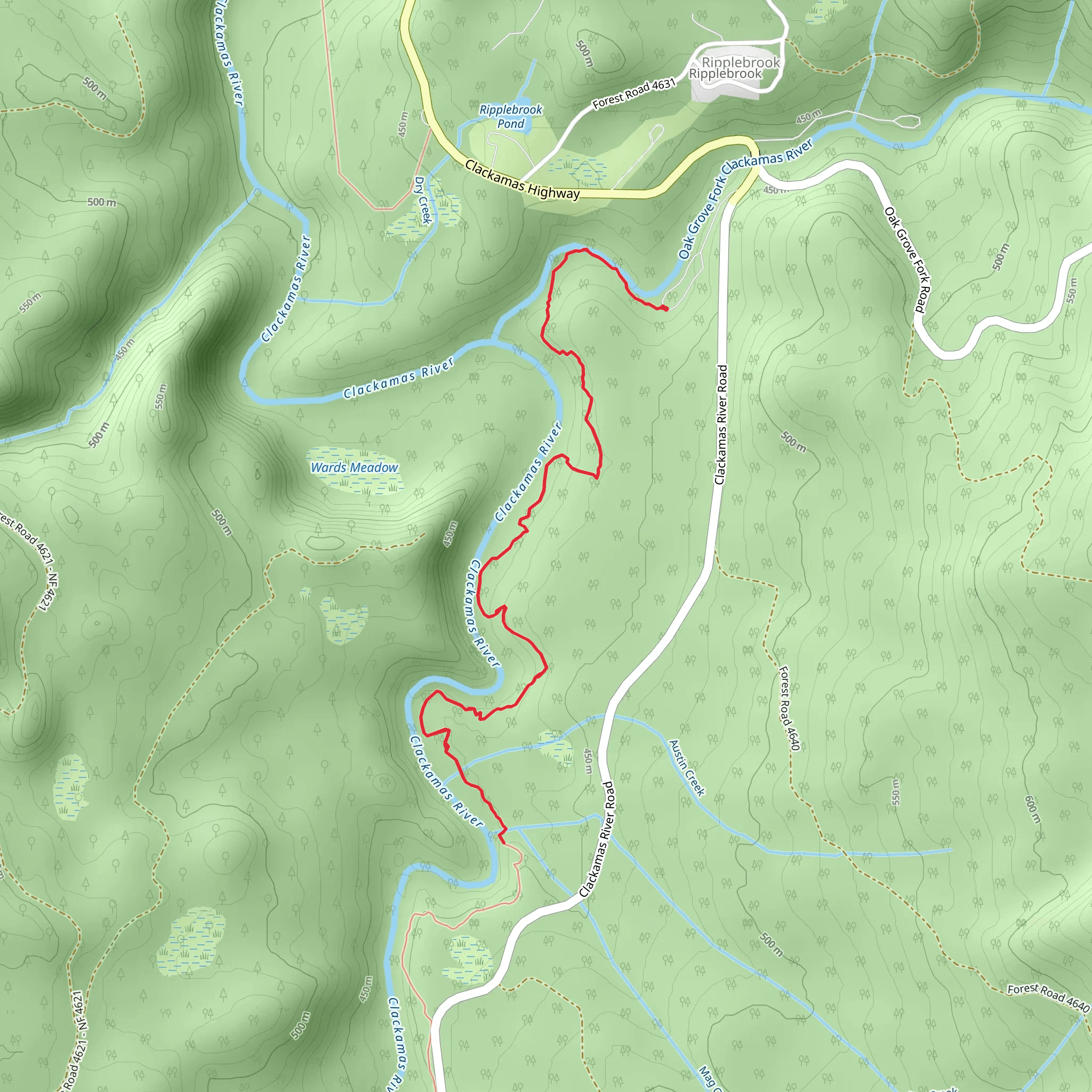 Clackamas River and Mag Creek via Riverside Trail mobile static map