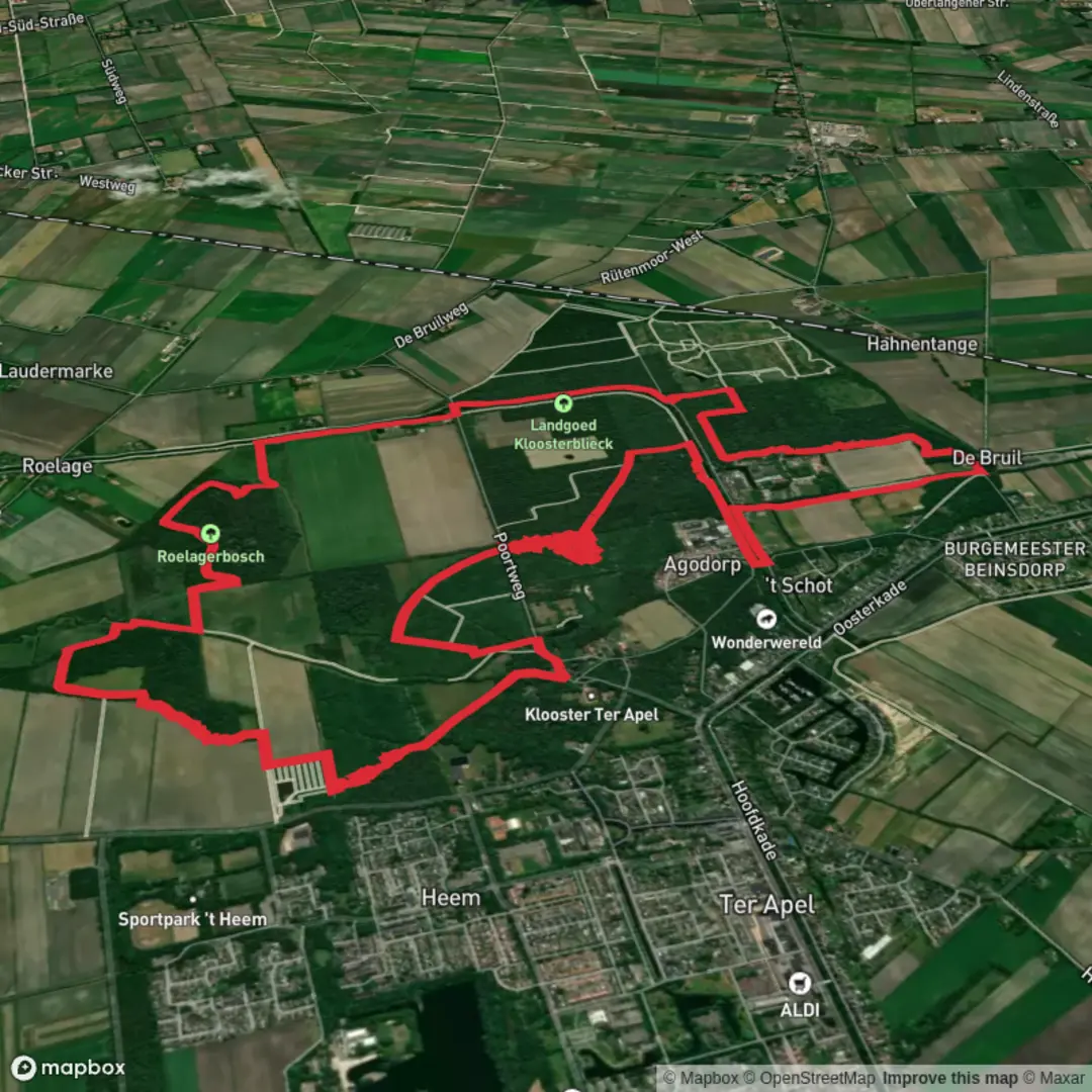 An image depicting the trail Meebosch, Roelagerbosch and Vossenberg Loop and its surrounding area.