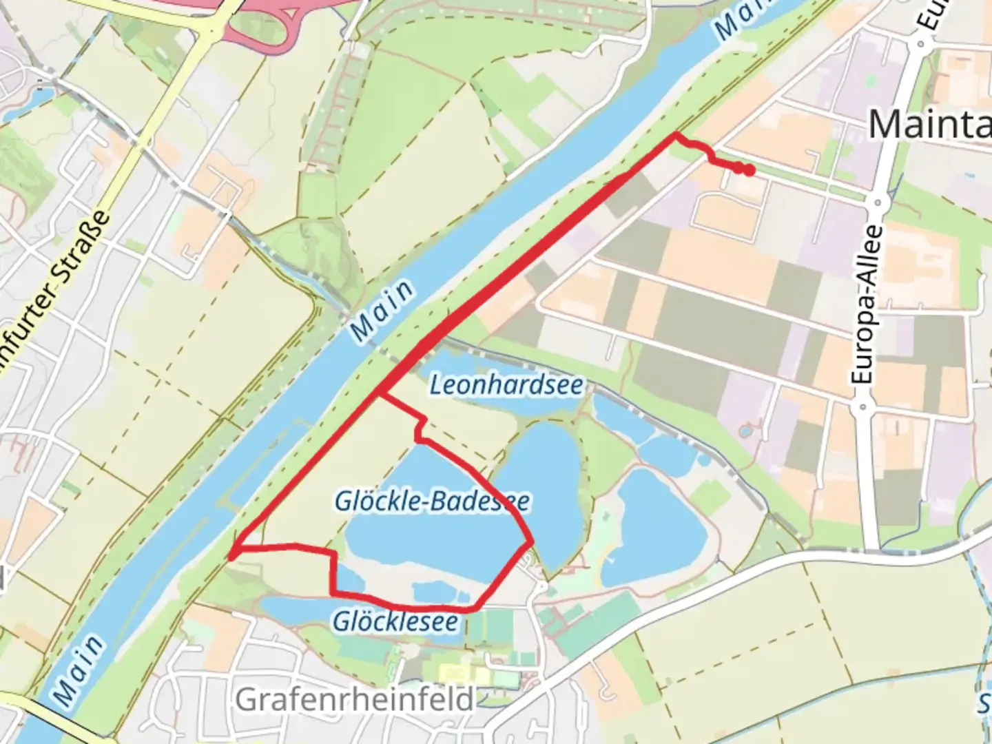 An image depicting the trail Glöckle-Badesee and Glöcklesee Loop and its surrounding area.