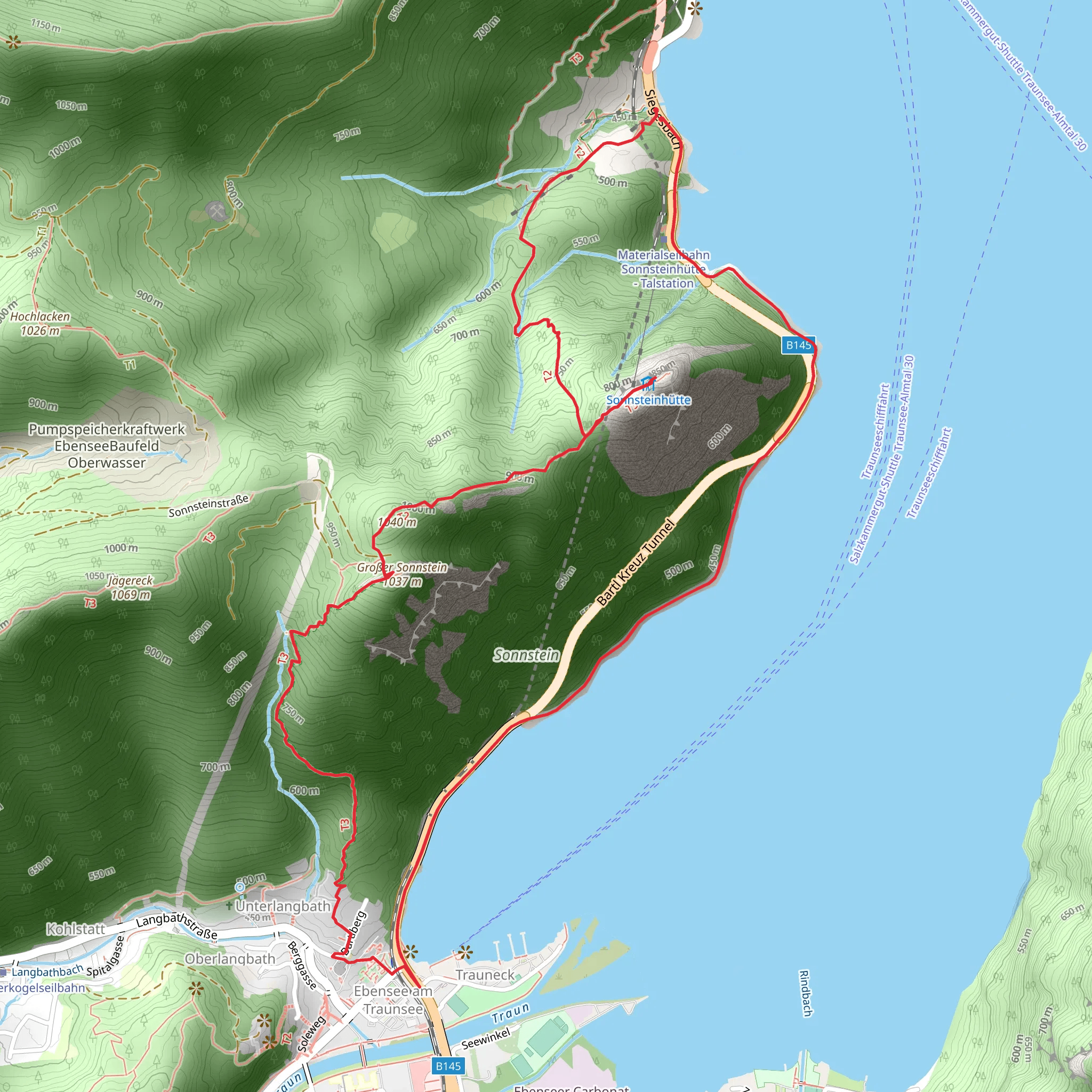 Rondwandeling Kleiner Sonnstein - Großer Sonnstein - Ebensee - Traunkirchen mobile static map