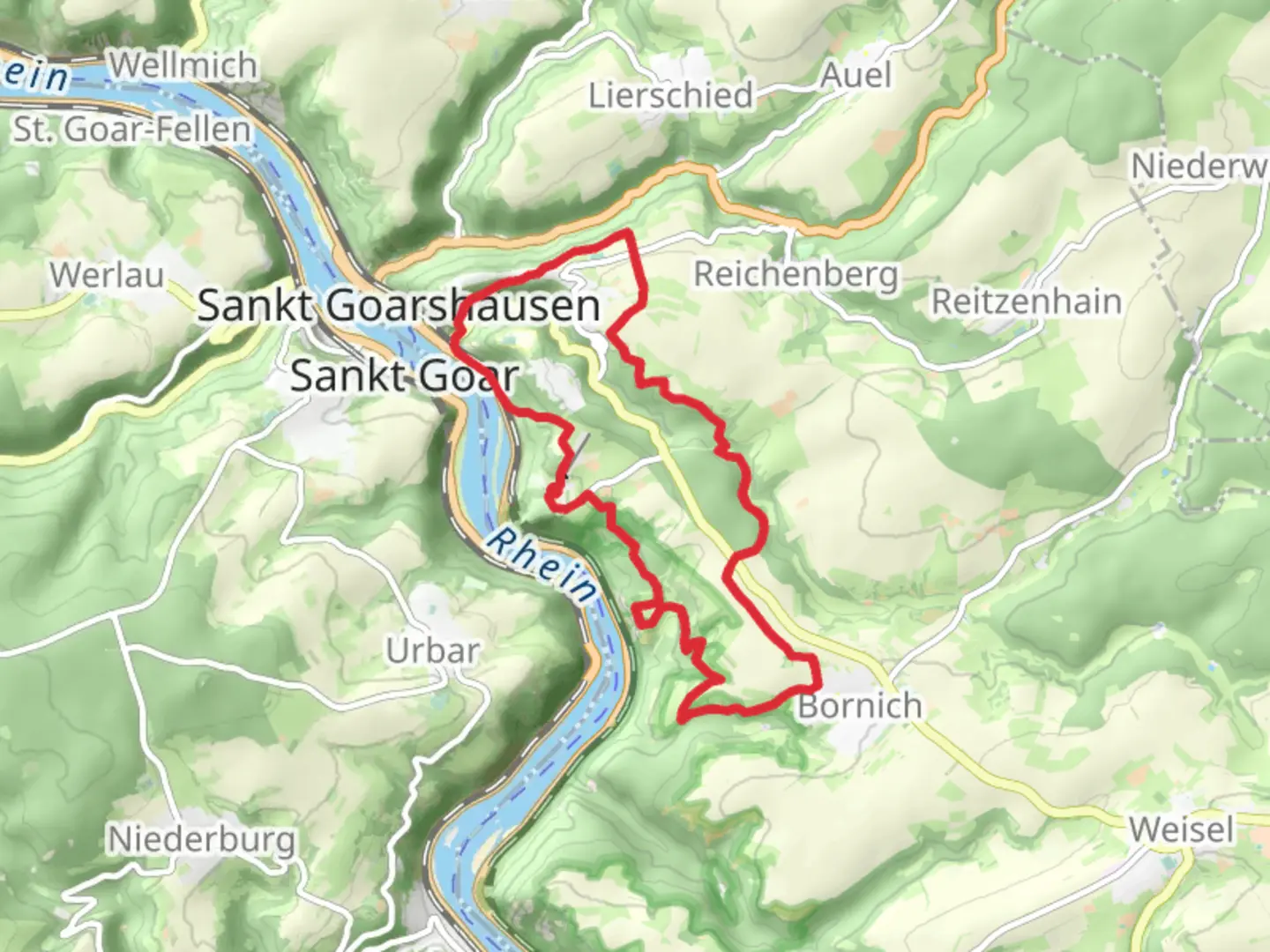An image depicting the trail Siedlung Loreley Loop and its surrounding area.
