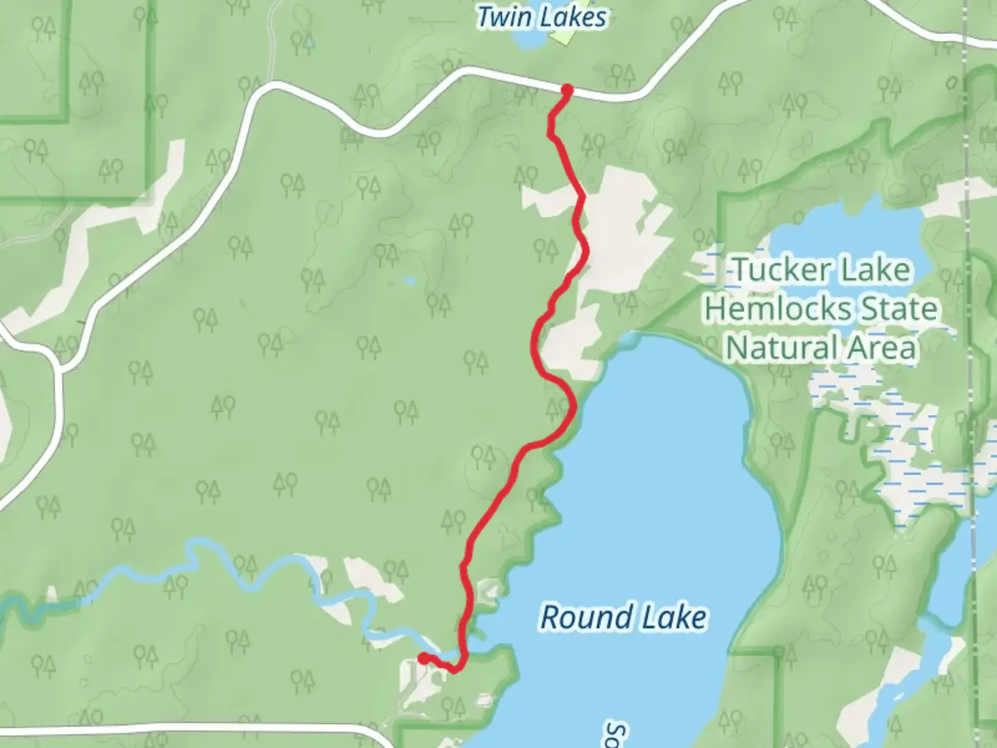 An image depicting the trail Round Lake I Trail and its surrounding area.