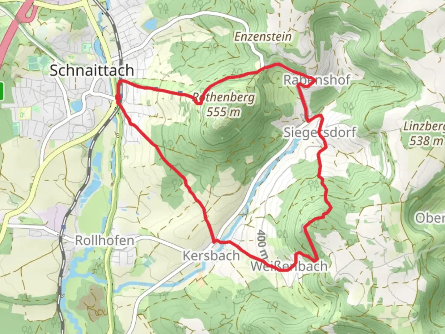 An image depicting the trail Kersbacher Rundweg and Blaustrich Loop and its surrounding area.
