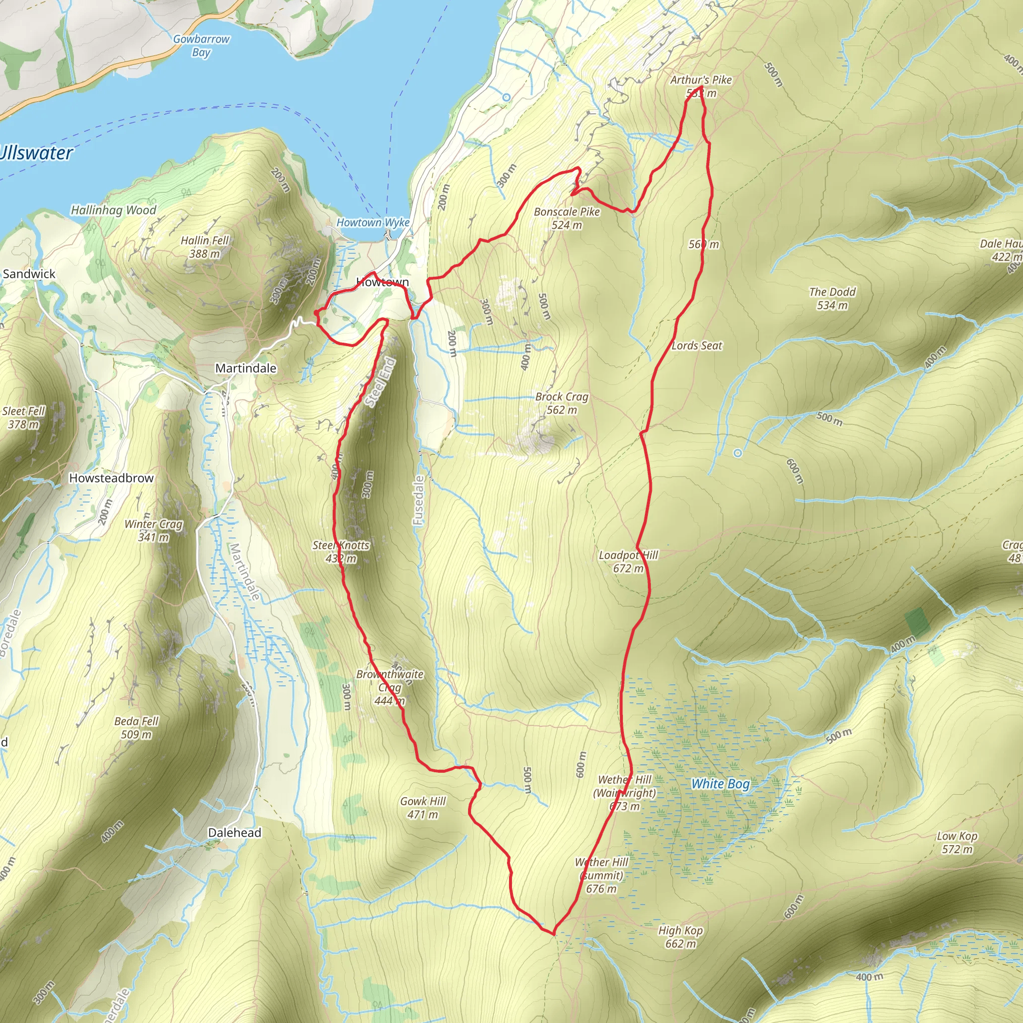 Bonscale Pike, Arthur's Pike, Wether Hill and Street Knotts Loop - Howtown mobile static map