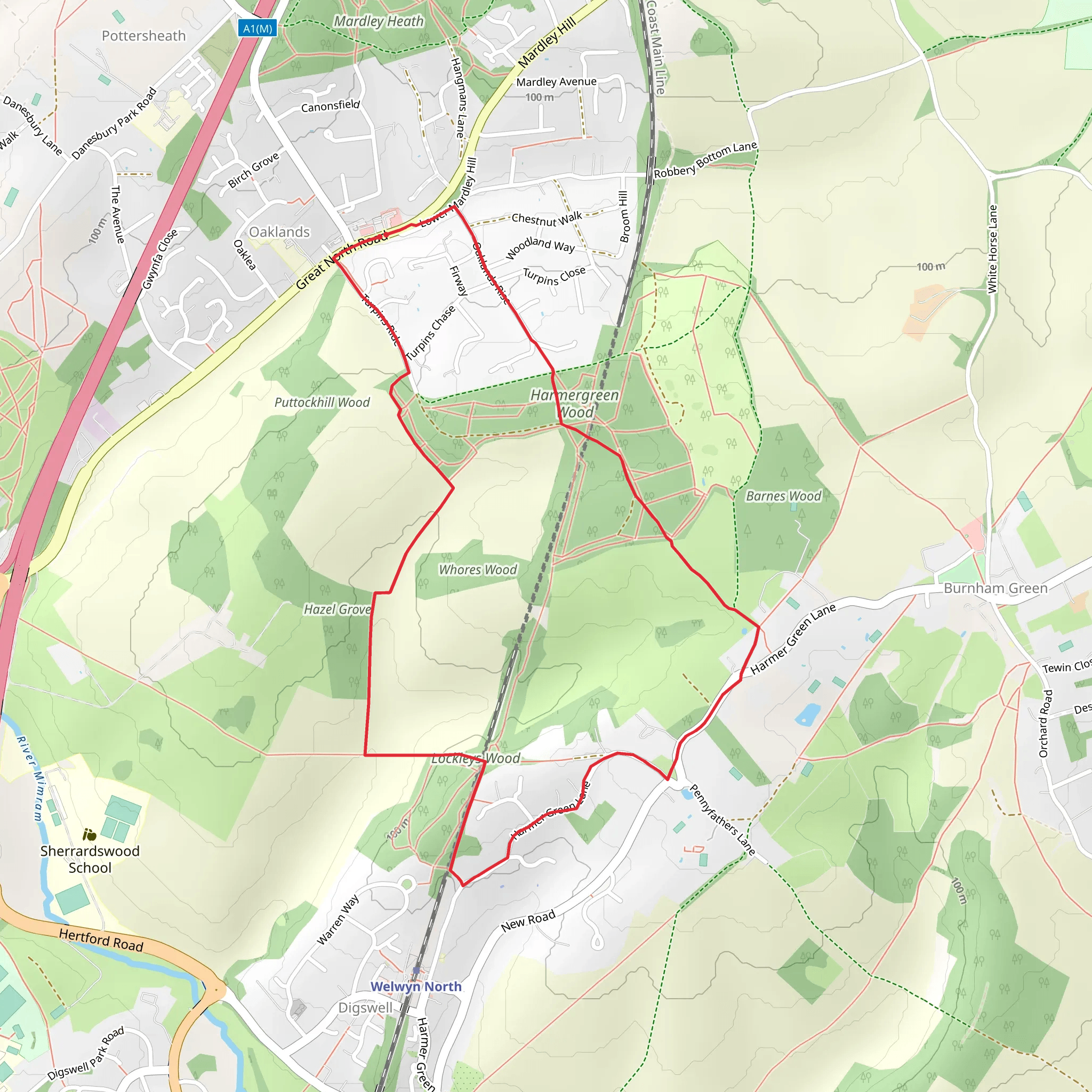 Lockleys Wood and Harmergreen Wood Loop mobile static map