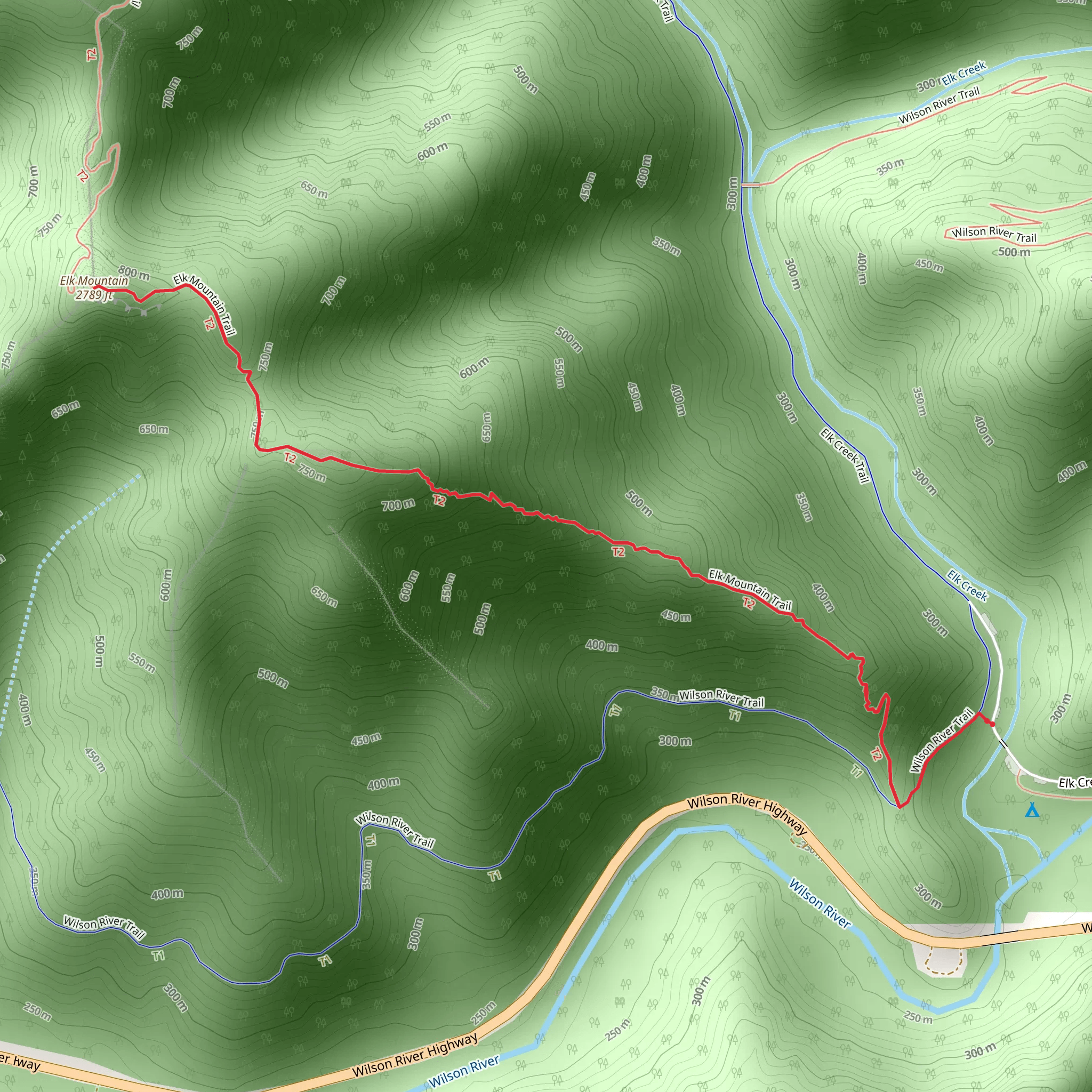 Elk Mountain via Wilson River Trail mobile static map