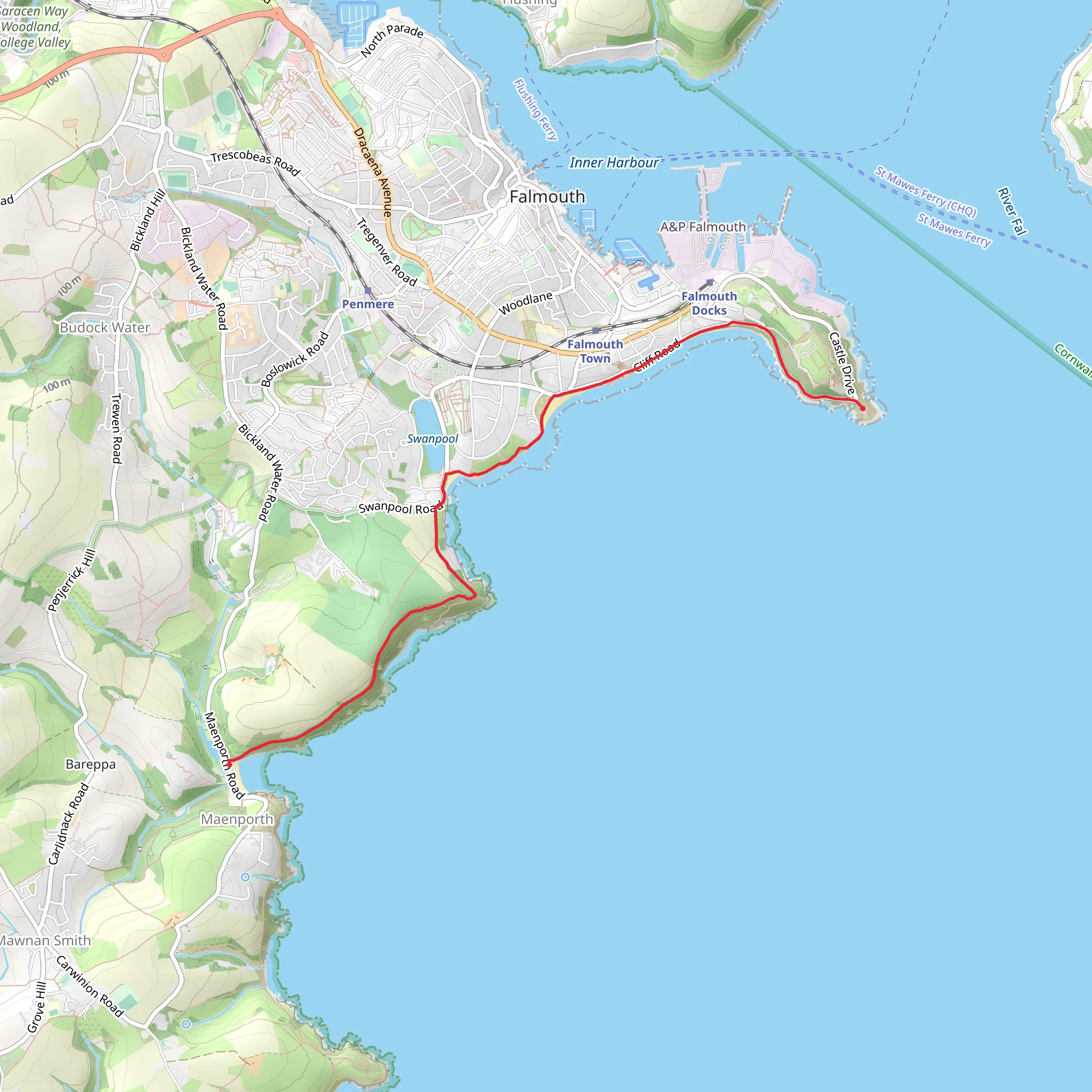 Pendennis Point to Maenporth Beach Walk mobile static map