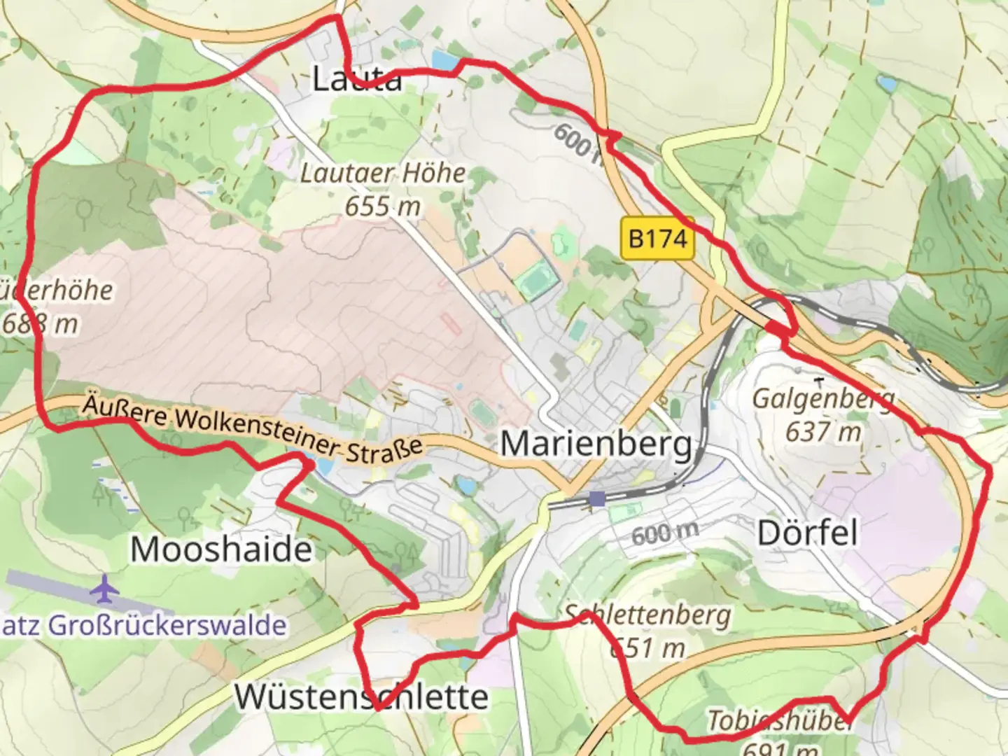 An image depicting the trail Marienberg Loop and its surrounding area.