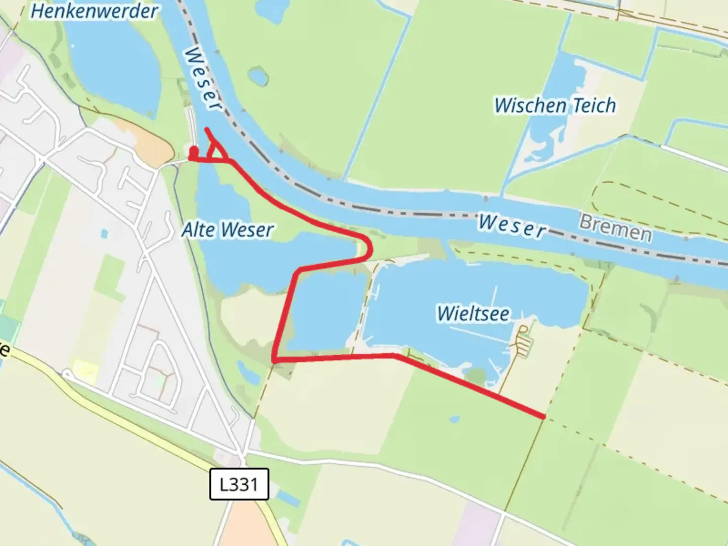 An image depicting the trail Reisegarten Weserufer and Wieltsee Walk and its surrounding area.