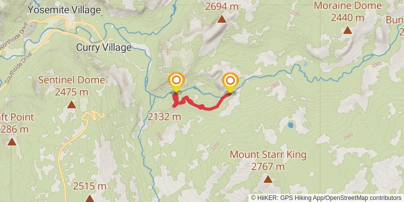 Yosemite Valley to Tuolumne Meadows alt 1 Map