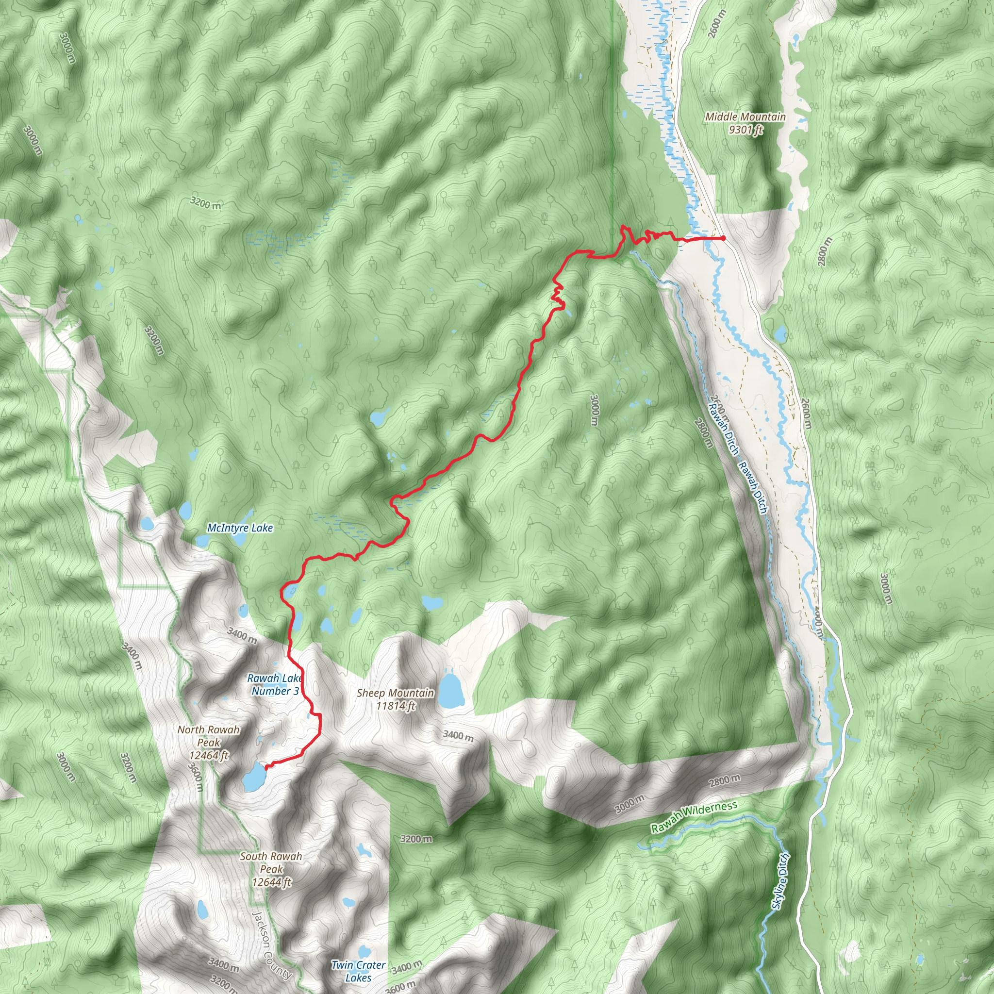 Rawah Lakes via Rawah Trail mobile static map