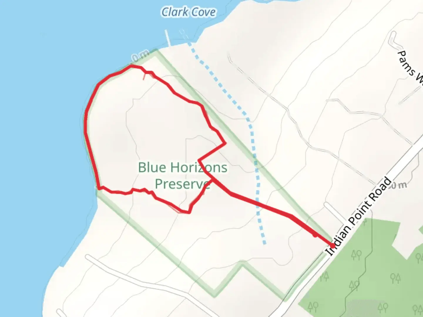 An image depicting the trail Clark Cove Loop from Indian Point Road and its surrounding area.