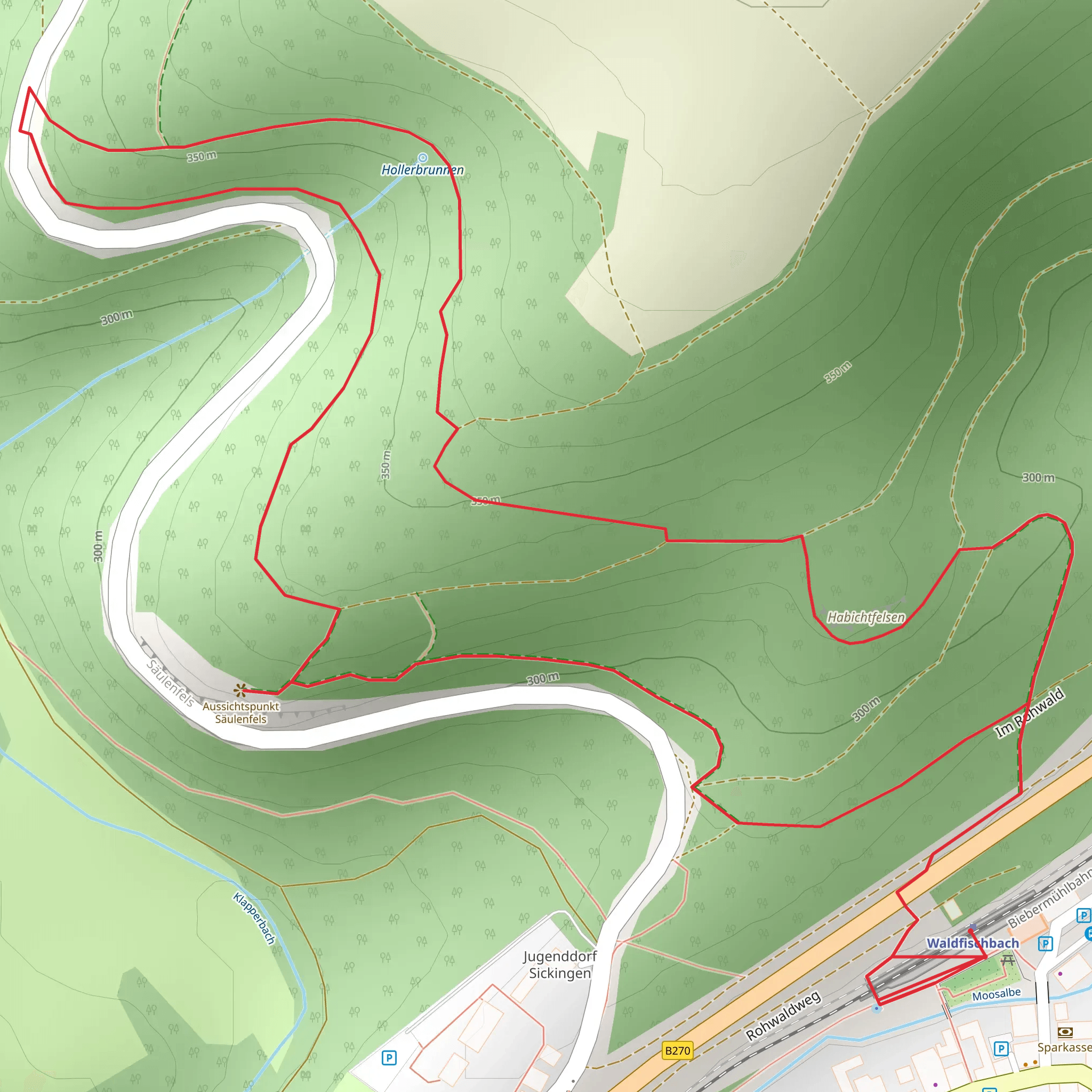 Aussichtspunkt Saeulenfels via Holzlandweg and Im Rohwald mobile static map