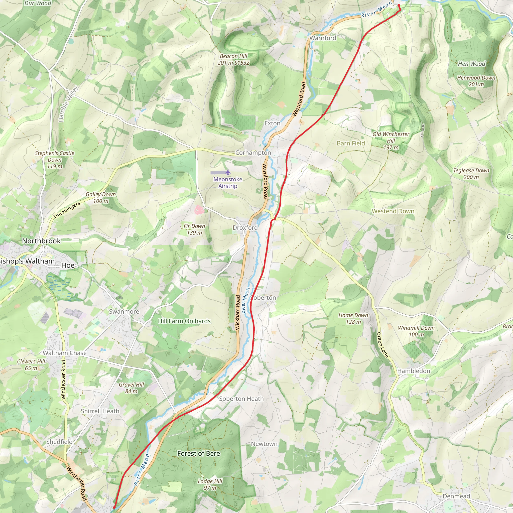 Wickham to West Meon Walk mobile static map
