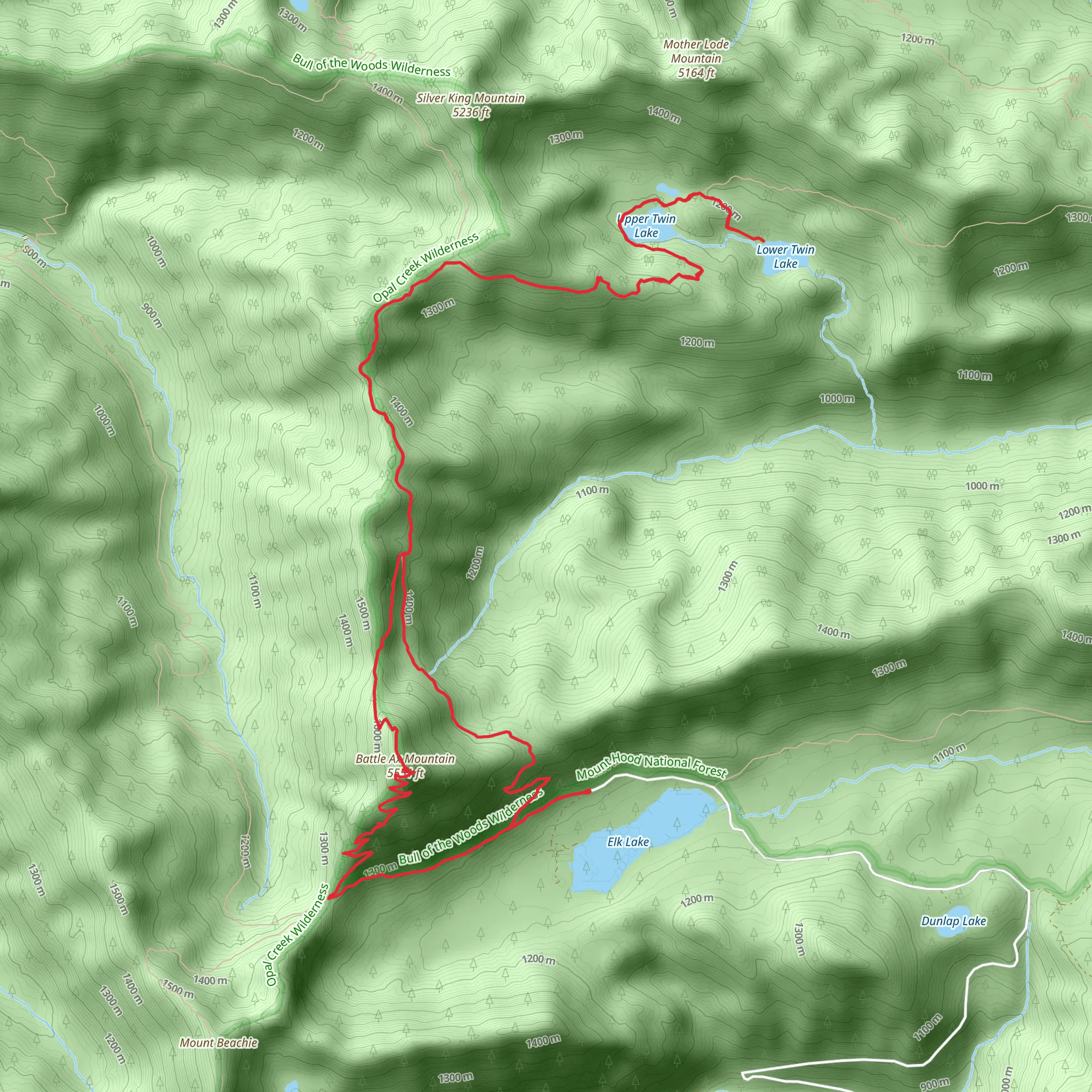Battle Ax Mountain - Upper and Lower Twin Lake Loop Trail mobile static map
